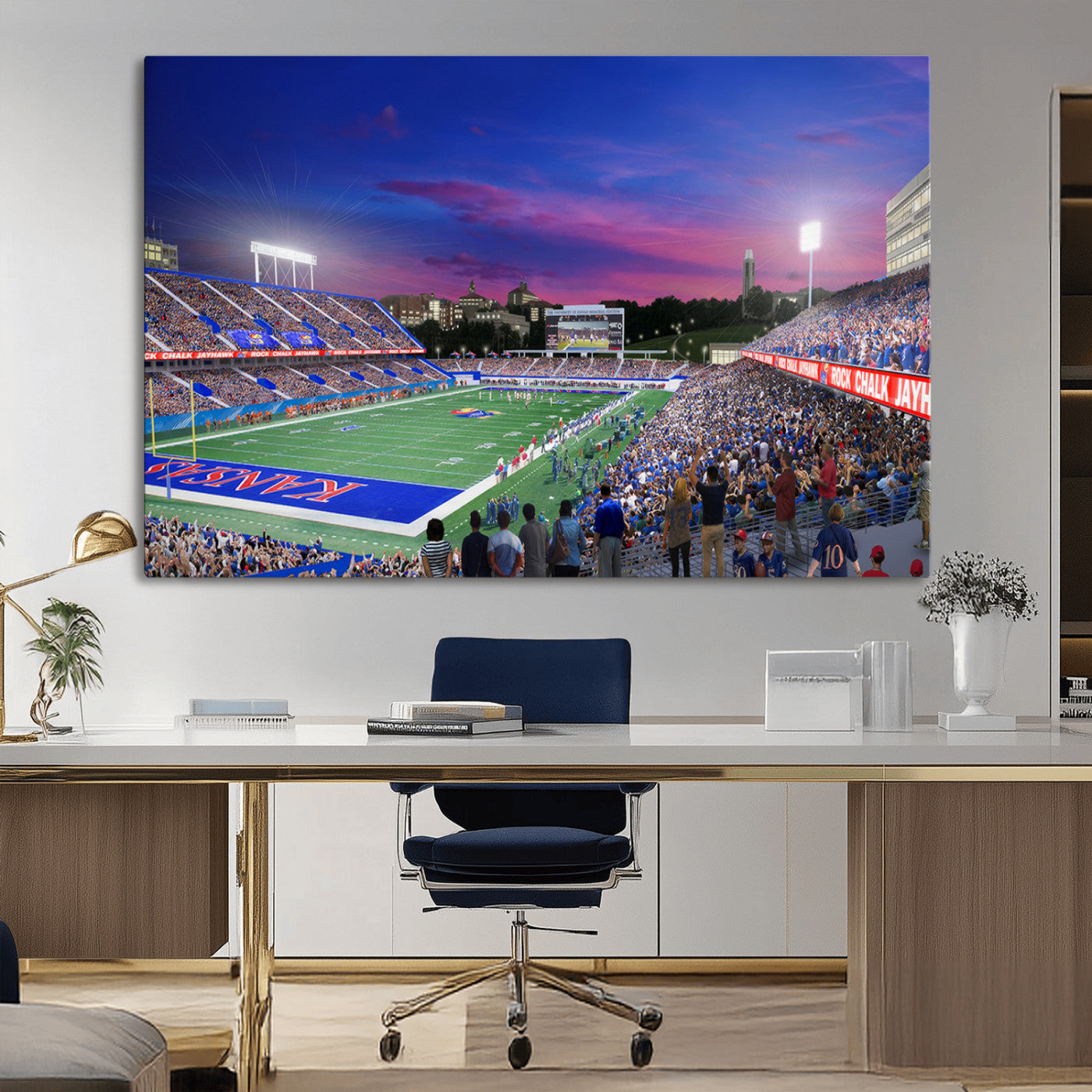 MGV-CV-36X24 - University of Kansas Jayhawks Football Team Print Canvas- Lawrence Kansas Memorial Stadium Wall Art
