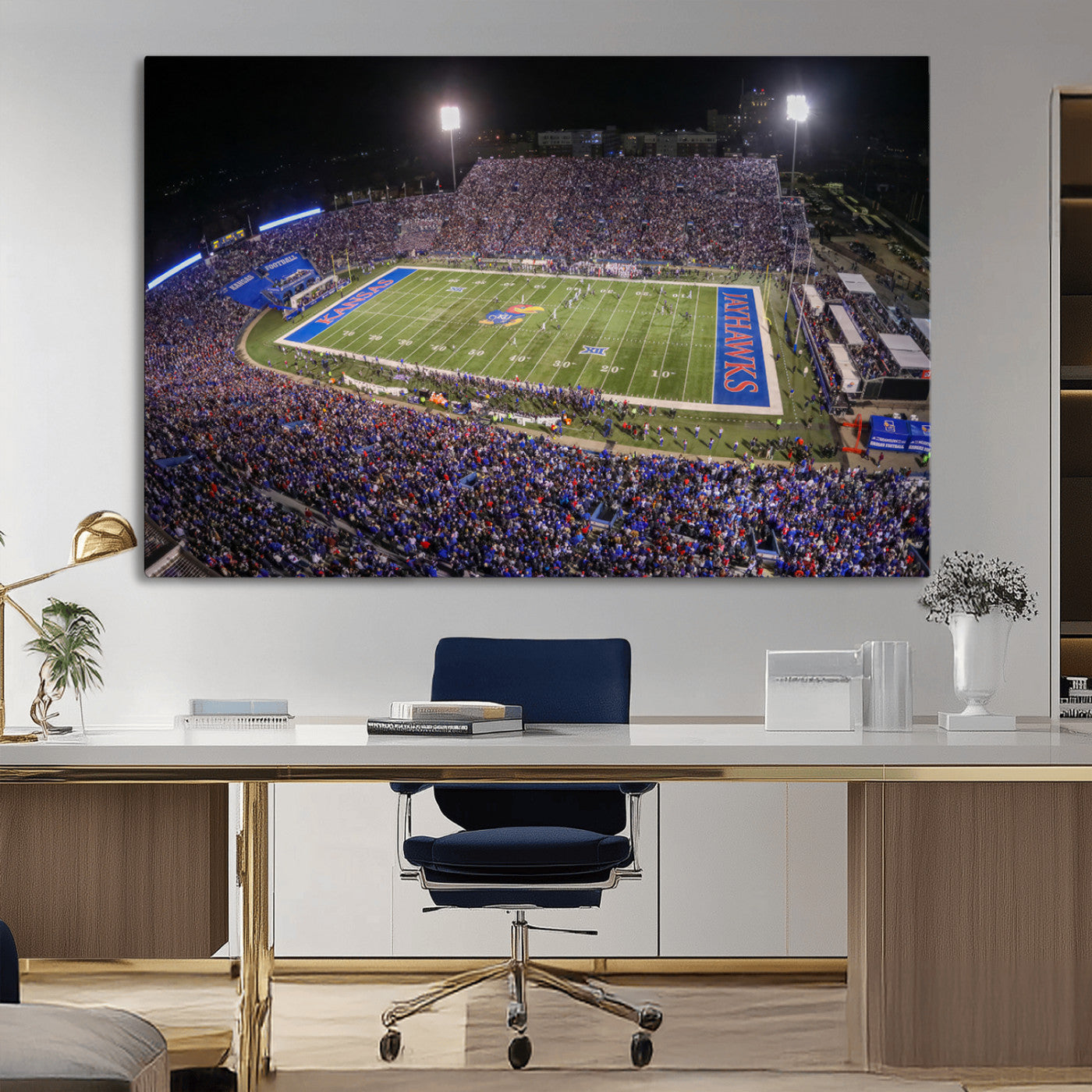 MGV-CV-36X24 - University of Kansas Jayhawks Football Team Print - Lawrence Kansas Memorial Stadium Wall Art Canvas