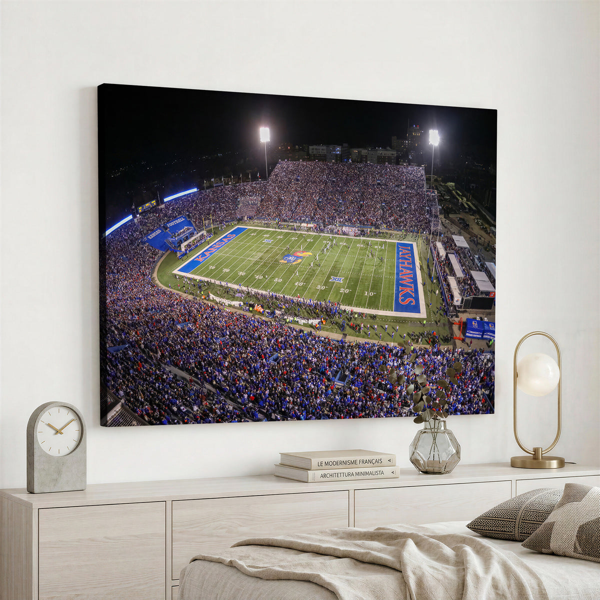 69760-MGV-CV-36X24 - University of Kansas Jayhawks Football Team Print - Lawrence Kansas Memorial Stadium Wall Art Canvas