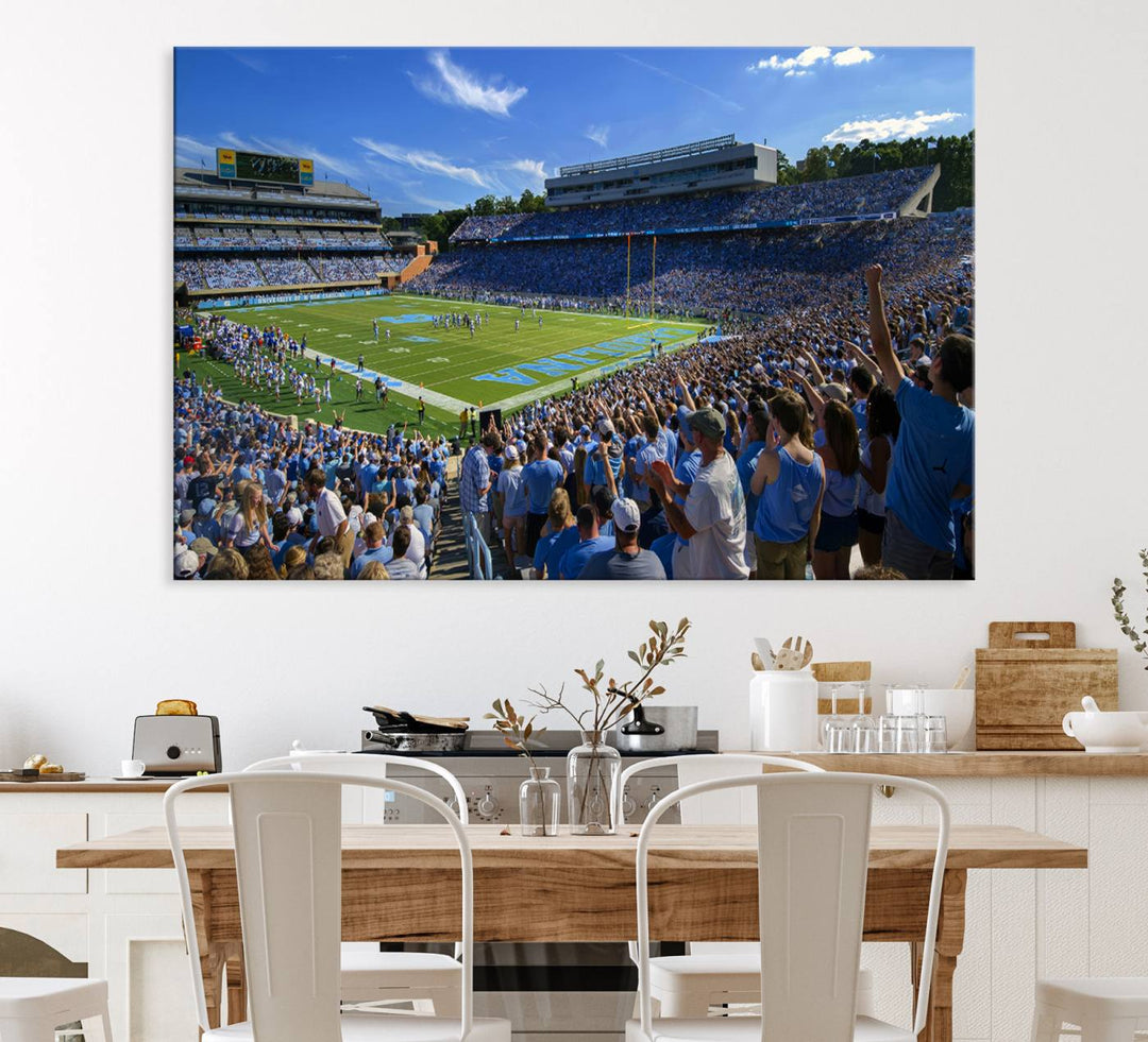 A University of North Carolina Tar Heels football stadium print on canvas.