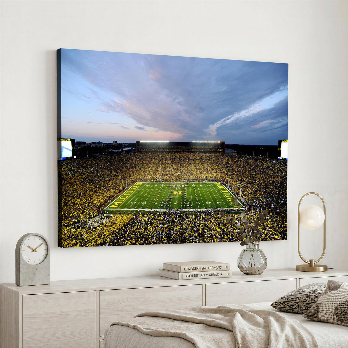 82641-MGV-CV-36X24 - University of Michigan Wolverines Football Team Print - Ann Arbor Michigan Stadium Wall Art Canvas