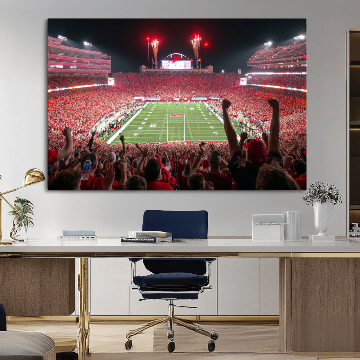 MGV-CV-36X24 - University of Nebraska Cornhuskers Football Team Print - Lincoln Memorial Stadium Wall Art Canvas