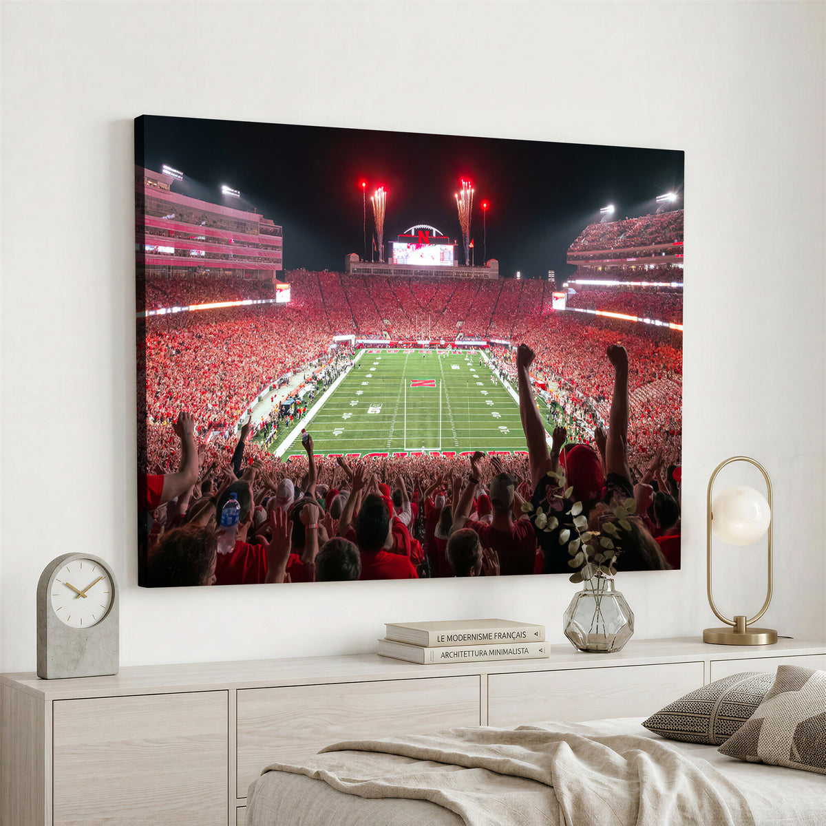 43351-MGV-CV-36X24 - University of Nebraska Cornhuskers Football Team Print - Lincoln Memorial Stadium Wall Art Canvas