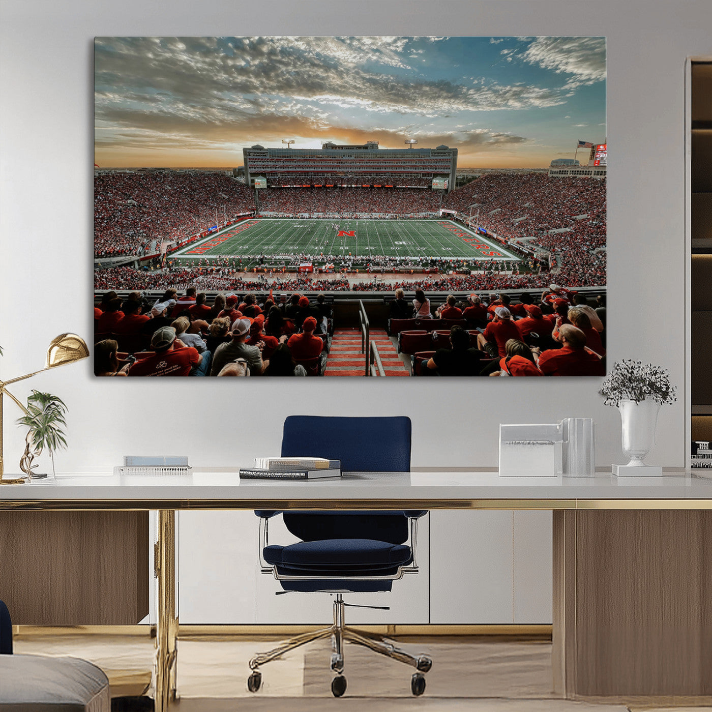 MGV-CV-36X24 - University of Nebraska Cornhuskers Football Team Print - Lincoln Memorial Stadium Art Canvas Print