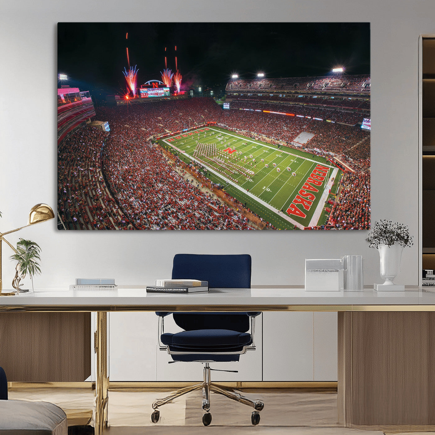 MGV-CV-36X24 - University of Nebraska Cornhuskers Football Team Print - Lincoln Memorial Stadium Wall Art Canvas