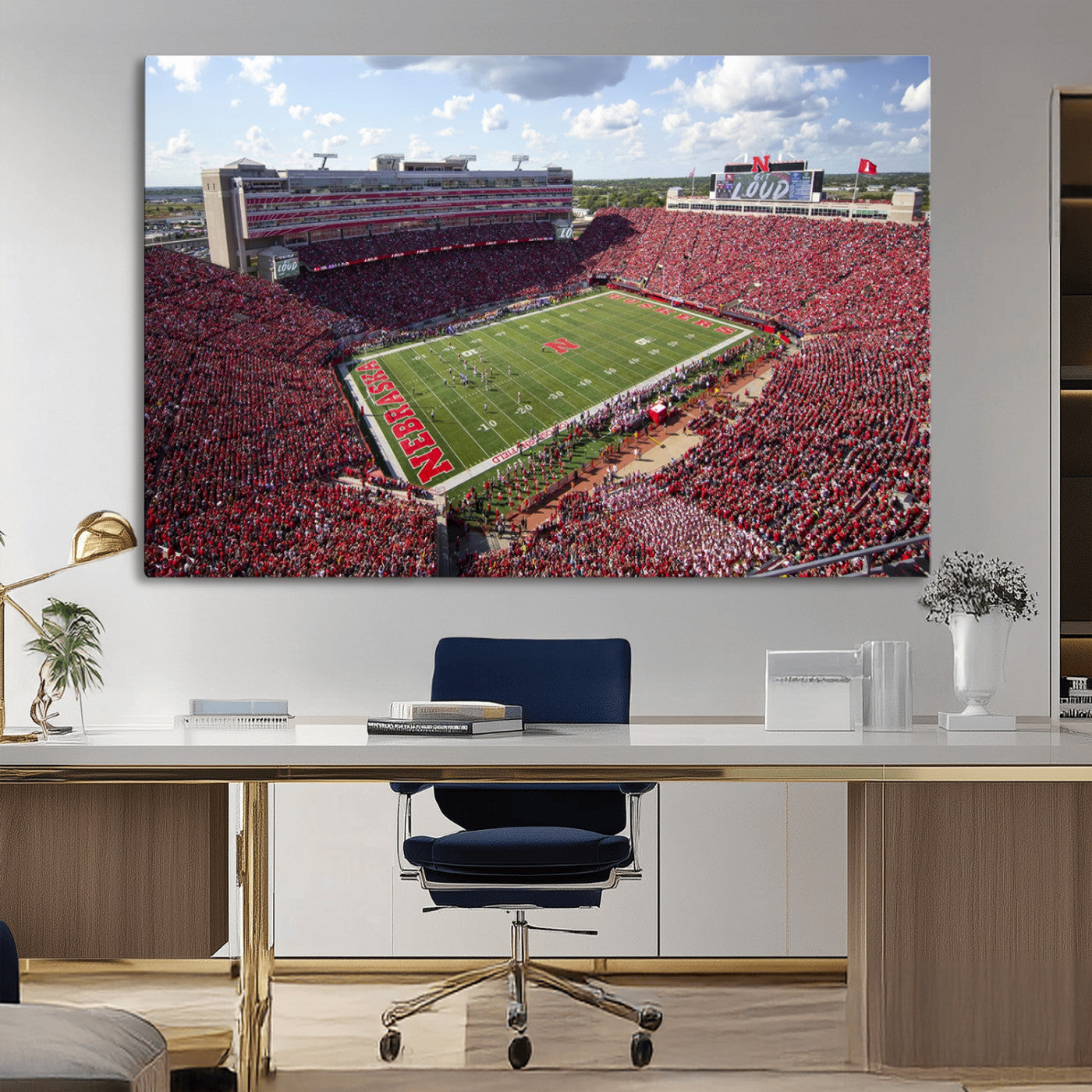 MGV-CV-36X24 - University of Nebraska Cornhuskers Football Team Print - Lincoln Memorial Stadium Wall Art Canvas