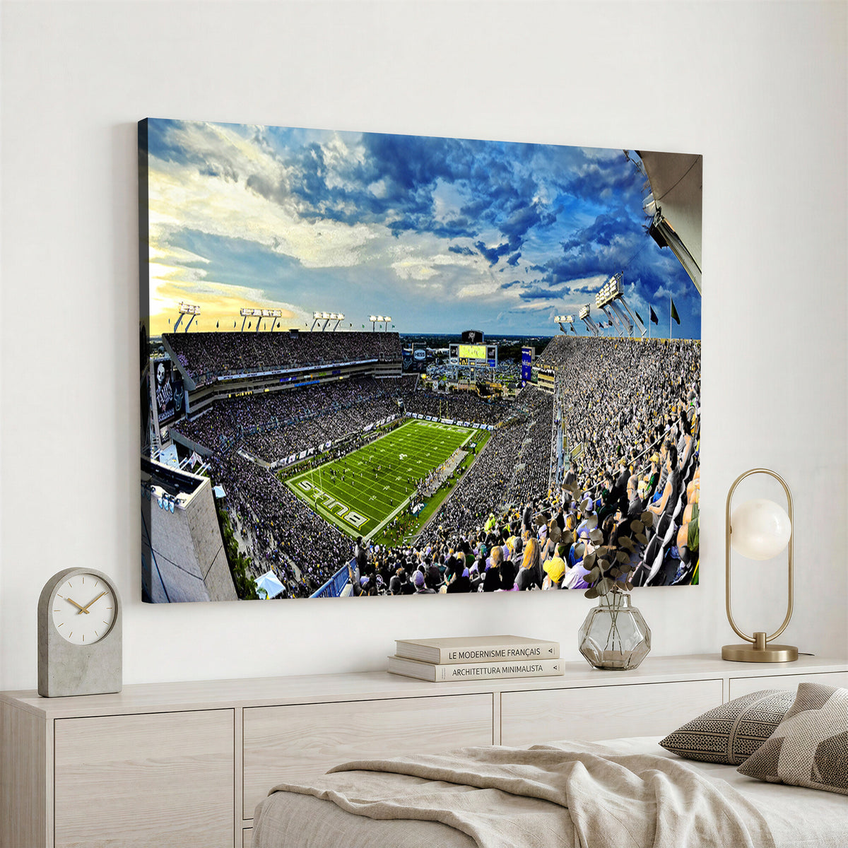 23788-MGV-CV-36X24 - Framed USF Bulls Football Team Print - Tampa Raymond James Stadium Wall Art Canvas Print