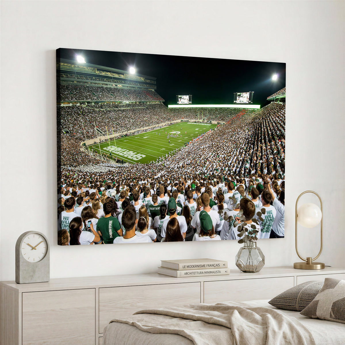 30457-PAN-FL-20X10 - Michigan State Spartans Football Canvas Print - East Lansing Spartan Stadium Wall Art Canvas Print
