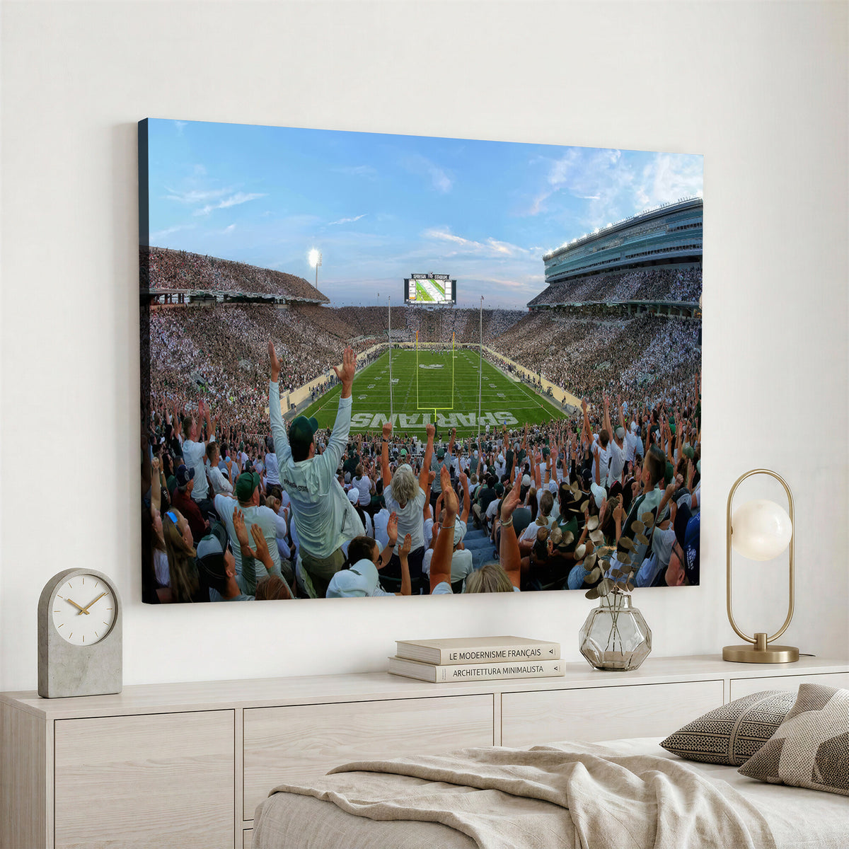 73105-PAN-FL-20X10 - Michigan State Spartans Football Team Art Print - East Lansing Spartan Stadium Wall Art Canvas Print