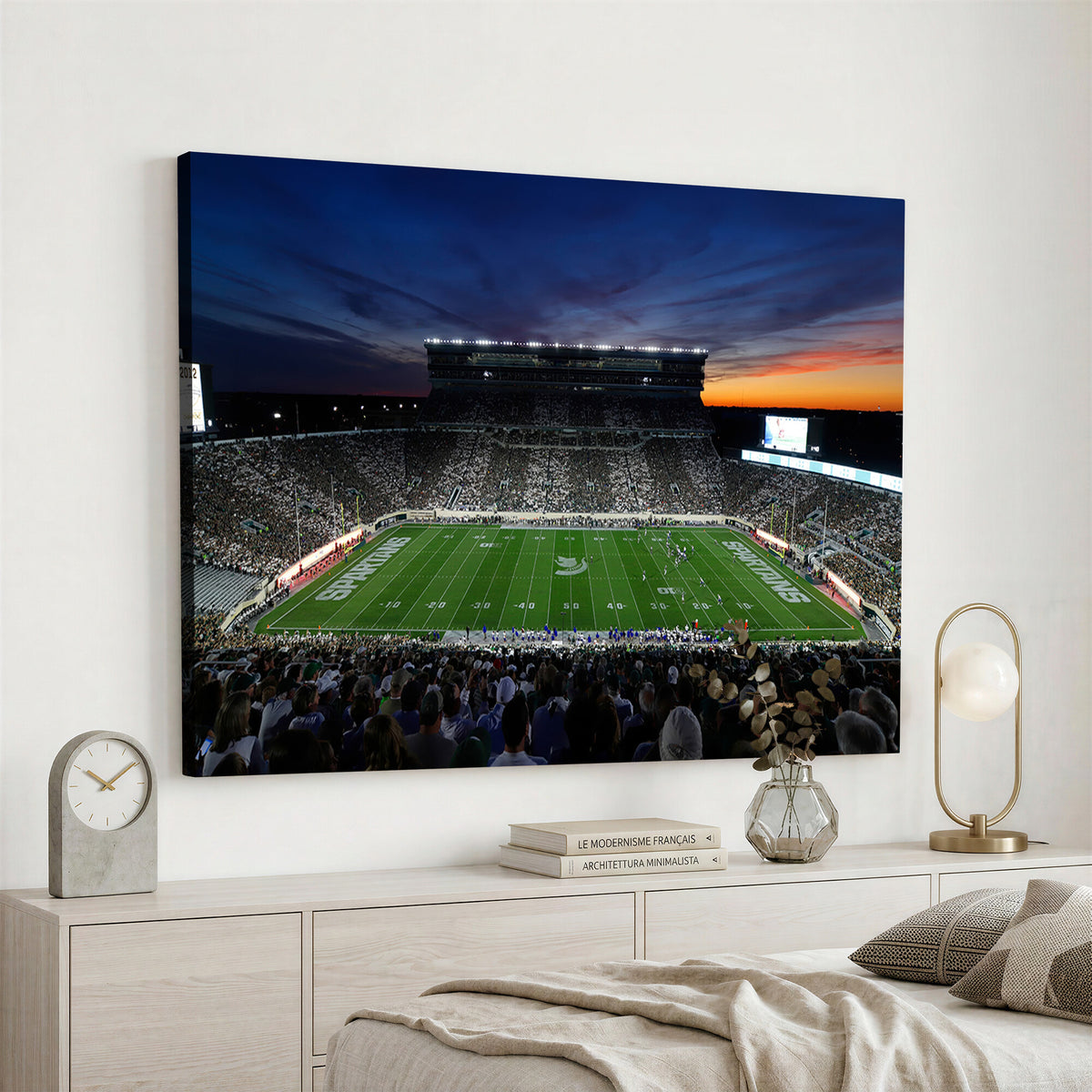 49074-PAN-FL-20X10 - Michigan State Spartans Football Team Print - East Lansing Spartan Stadium Canvas Print