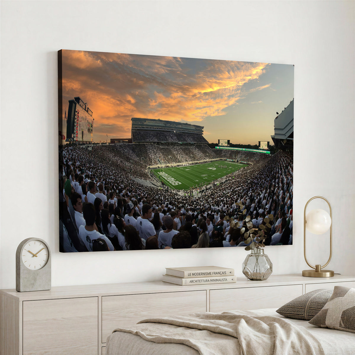 99155-PAN-FL-20X10 - Michigan State Spartans Football Team Print - East Lansing Spartan Stadium Wall Art Canvas Print