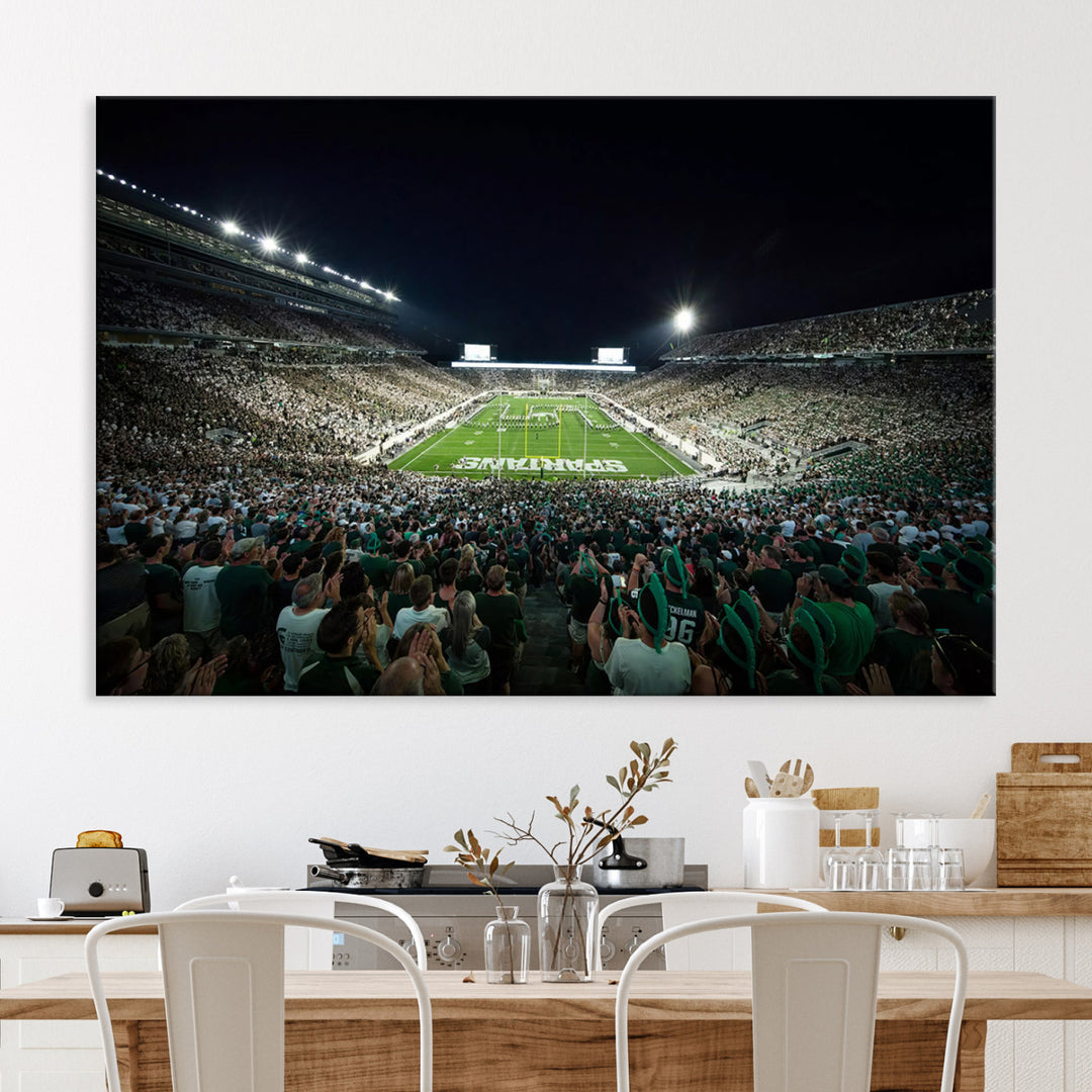 Michigan State Spartans Football Team Print - East Lansing Spartan Stadium Wall Art Canvas Print