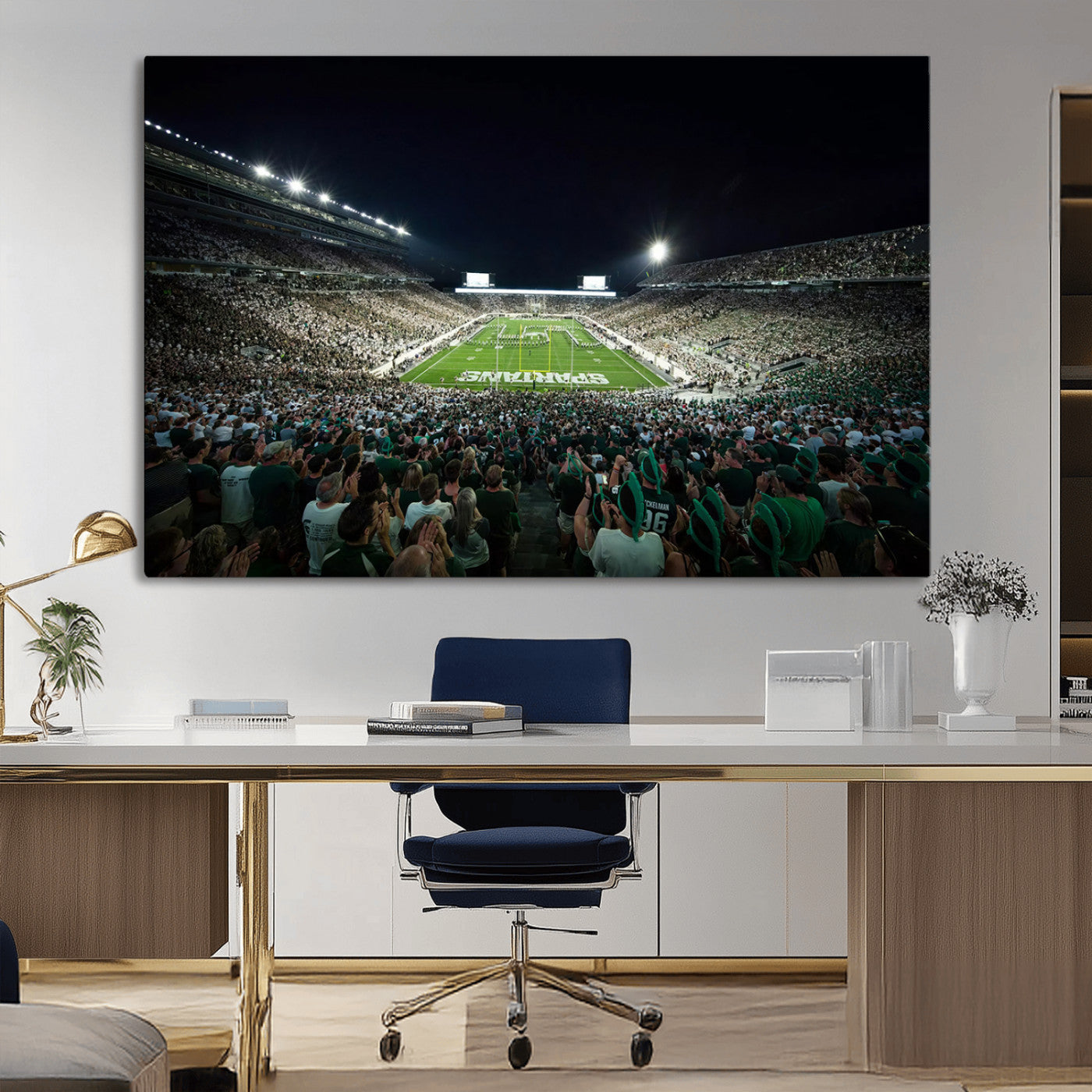 MGV-CV-36X24 - Framed Michigan State Spartans Football Team Print - East Lansing Spartan Stadium Wall Art Canvas