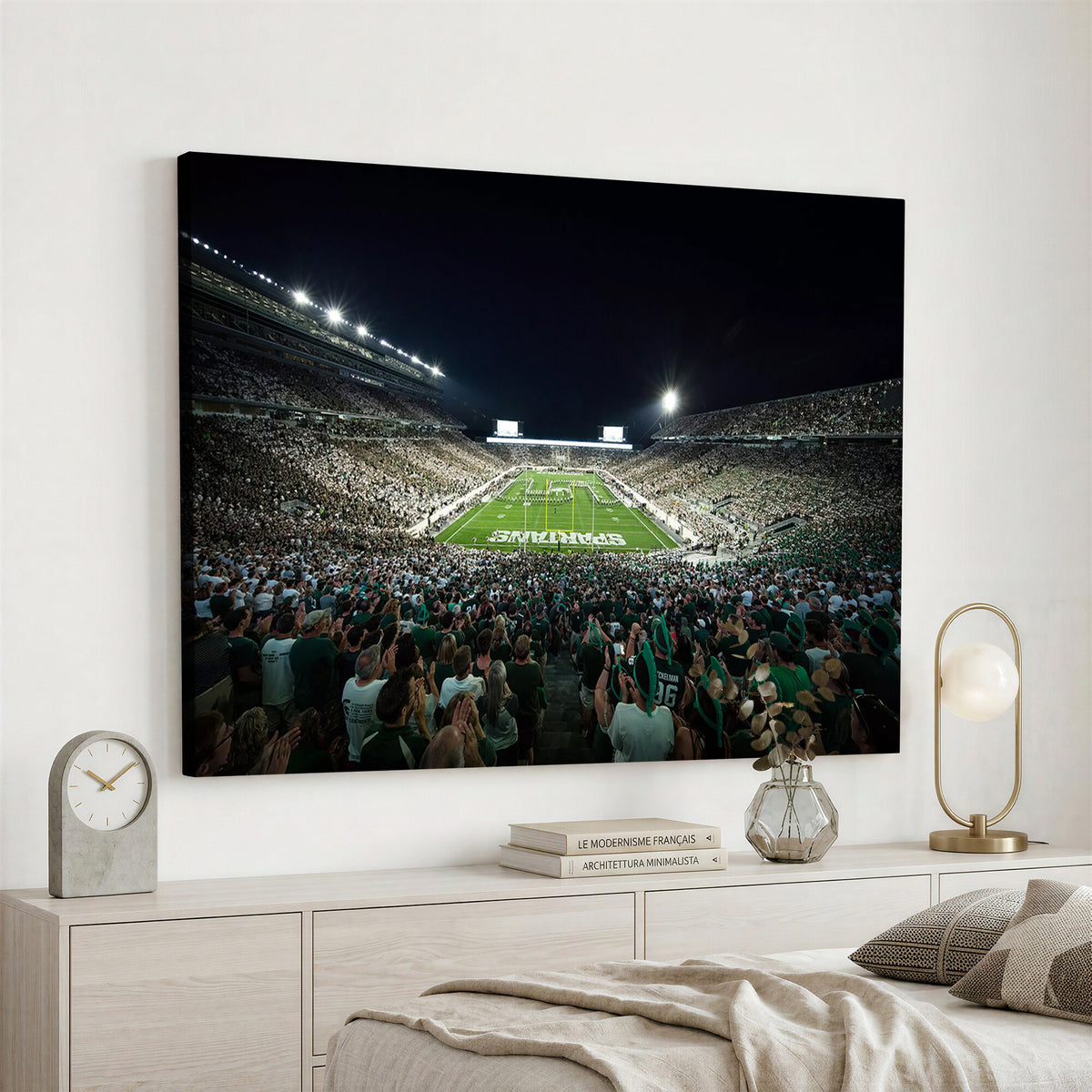 57523-PAN-FL-20X10 - Framed Michigan State Spartans Football Team Print - East Lansing Spartan Stadium Wall Art Canvas