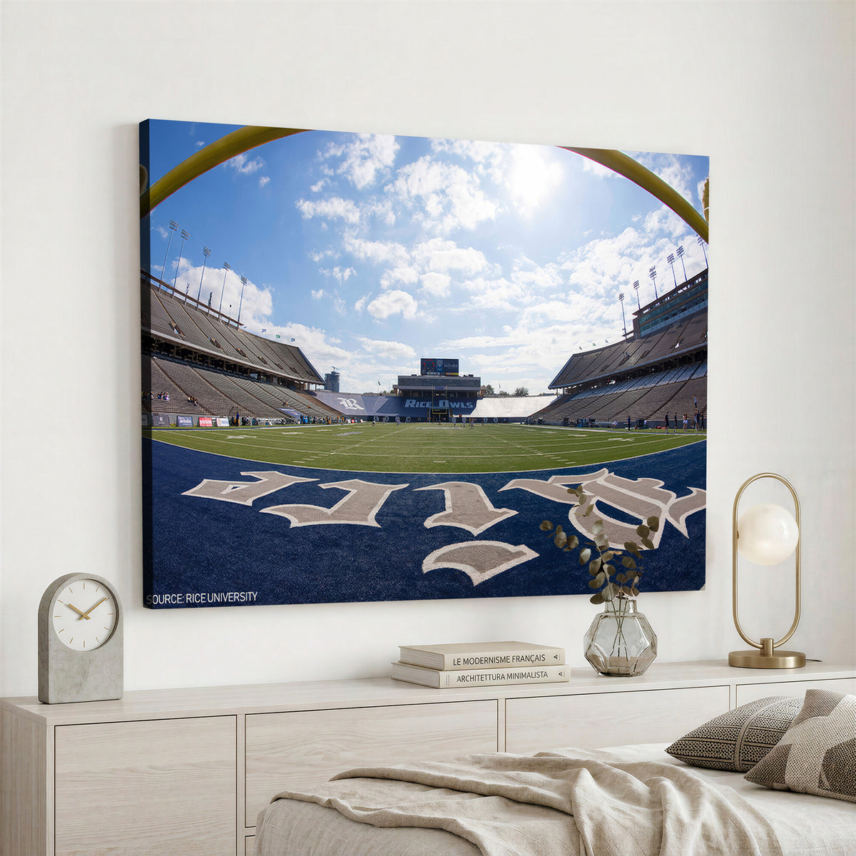 50267-MGV-CV-36X24 - Rice University Owls Football Team Print, Houston Rice Stadium, Framed and Ready to Hang