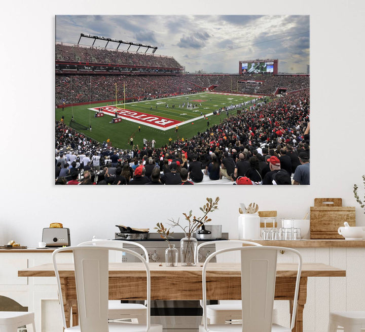 Premium canvas print depicting the Rutgers Scarlet Knights football at SHI Stadium, Piscataway.