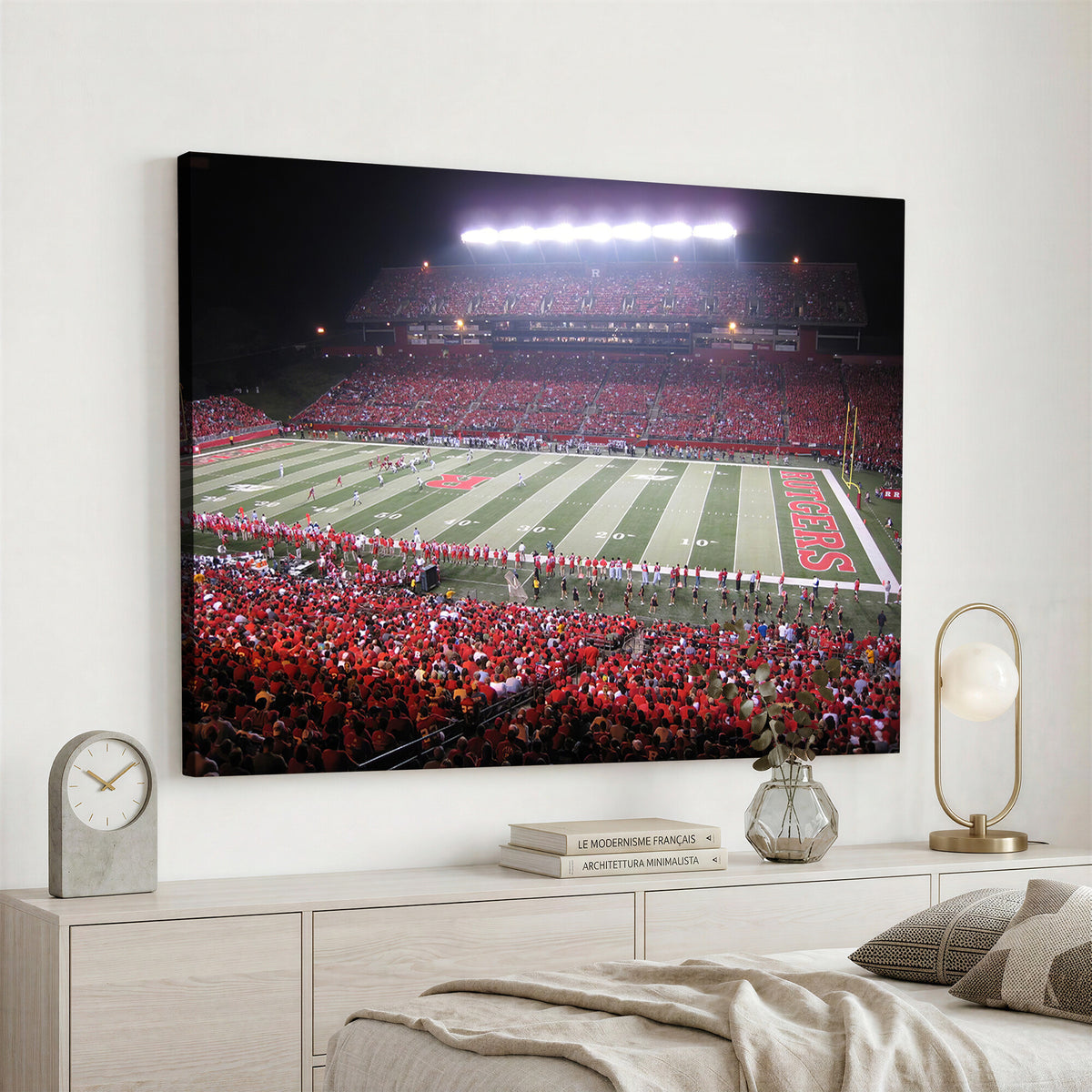 53225-PAN-FL-20X10 - Rutgers University Scarlet Knights Football Team Print - Piscataway SHI Stadium Wall Art Canvas