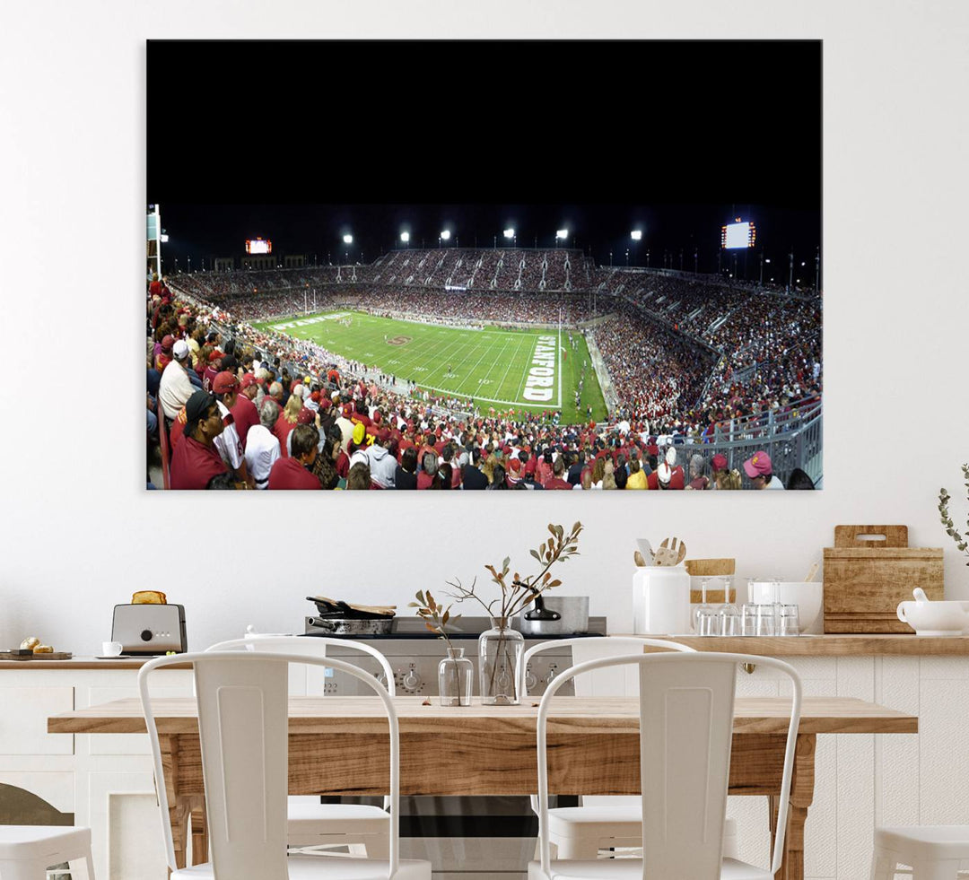 This Stanford University Cardinal Football Team canvas print, depicting fans in red filling Stanford Stadium at night, is perfect.