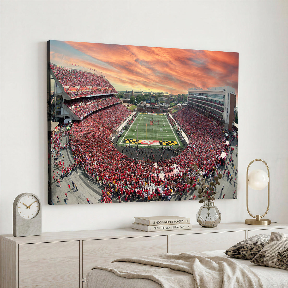 24140-PAN-FL-20X10 - University of Maryland Terrapins Football Team Print - College Park SECU Stadium Wall Art Canvas