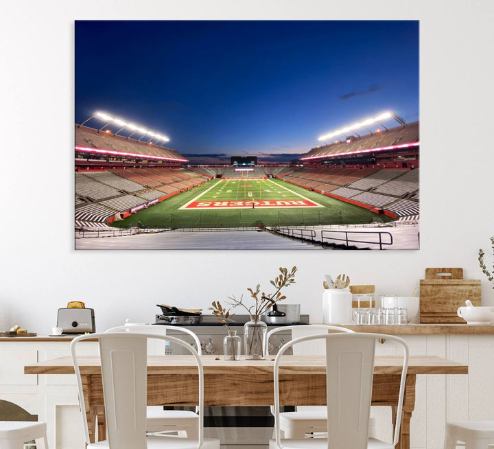 A large SHI Stadium at dusk, ideal for a Rutgers Scarlet Knights Football Team canvas print.