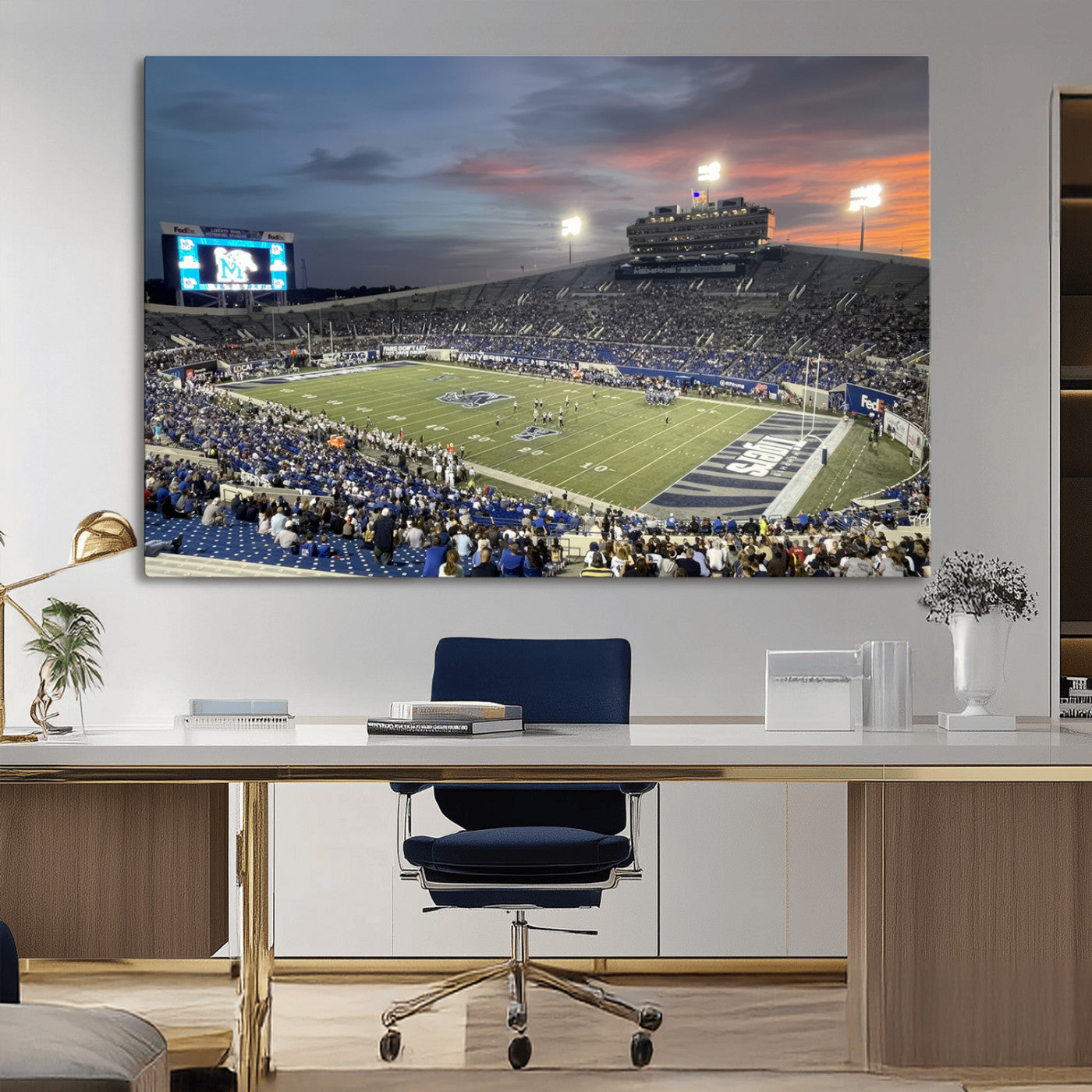 MGV-CV-36X24 - Memphis Tigers Football Team Print - Memphis Simmons Bank Liberty Stadium Wall Art Canvas Print