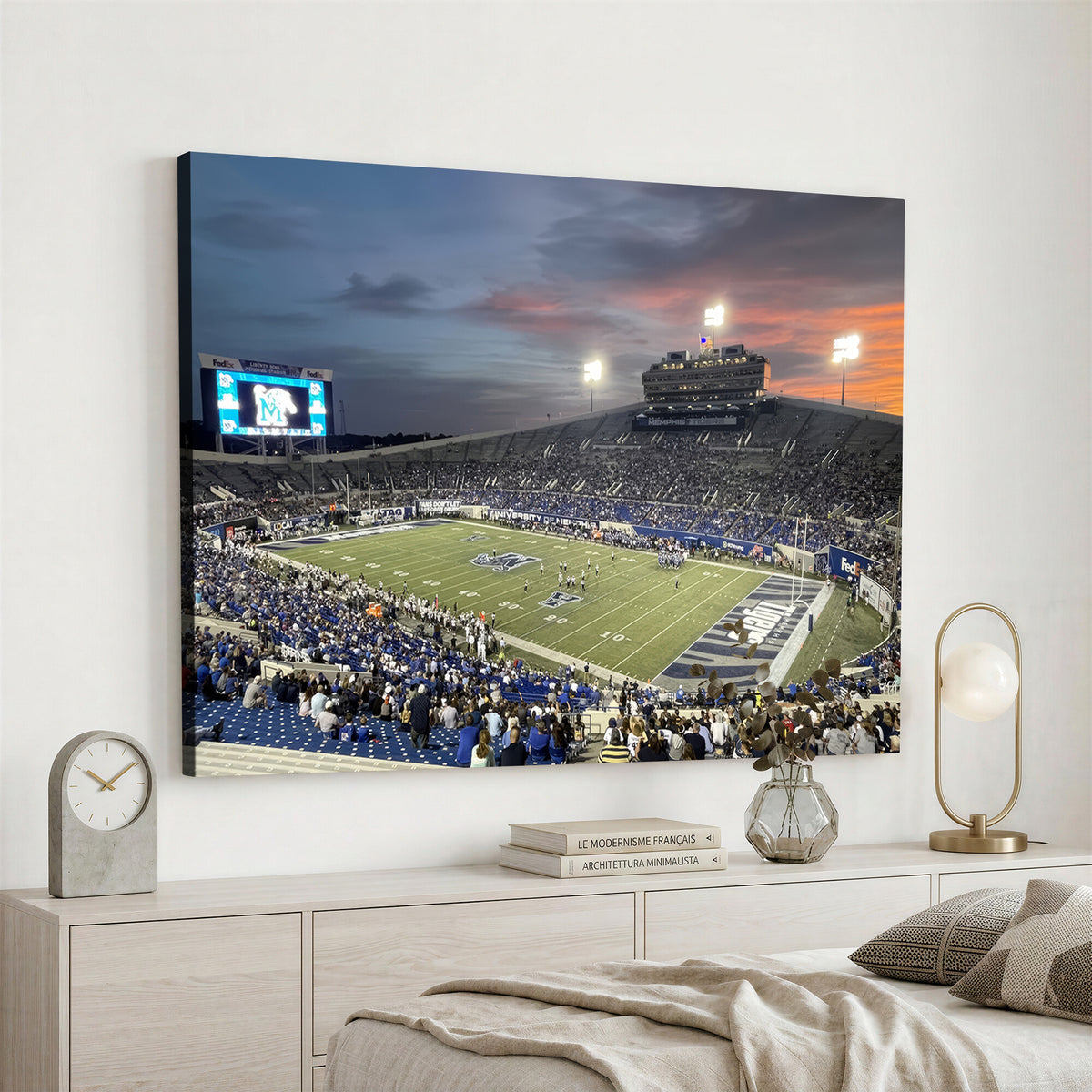 64409-PAN-FL-20X10 - Memphis Tigers Football Team Print - Memphis Simmons Bank Liberty Stadium Wall Art Canvas Print