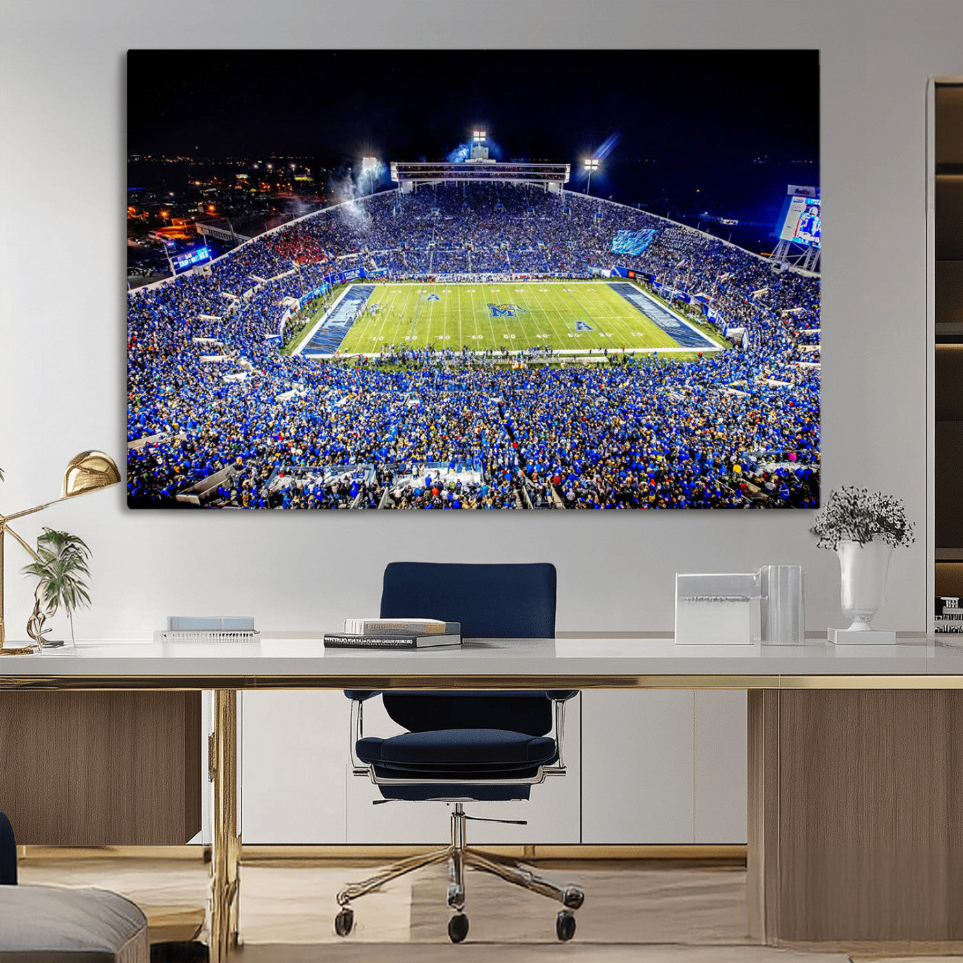 MGV-CV-36X24 - University of Memphis Tigers Football Team Print - Memphis Simmons Bank Liberty Stadium Wall Art