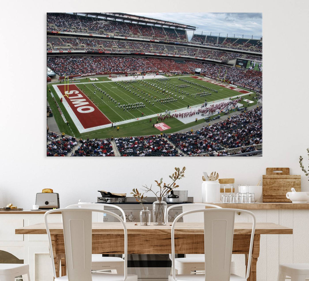 Aerial view wall art of Lincoln Financial Field during a Temple Owls game.