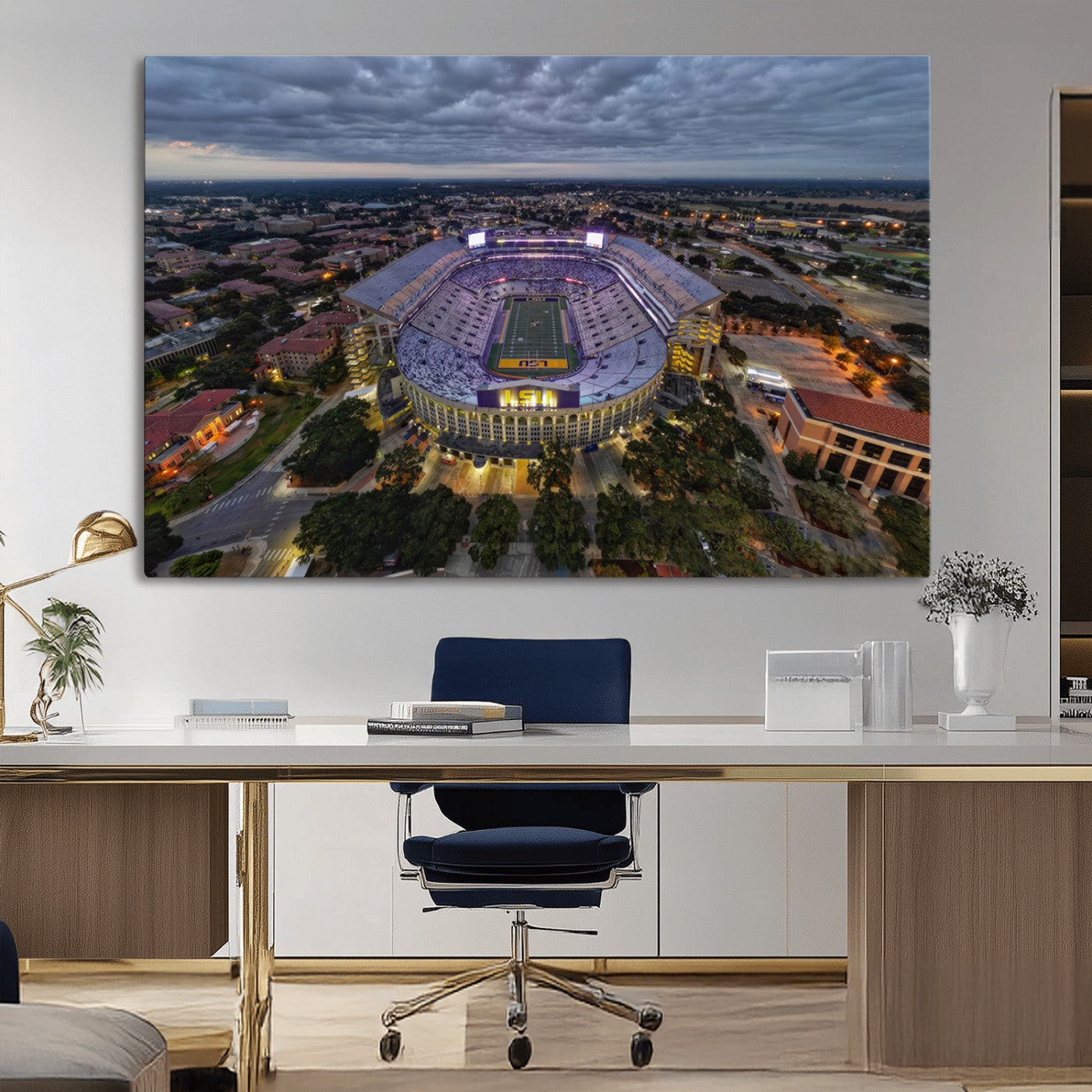 MGV-CV-36X24 - The Louisiana State University Tigers Football Team Print - Baton Rouge Tiger Stadium Wall Art