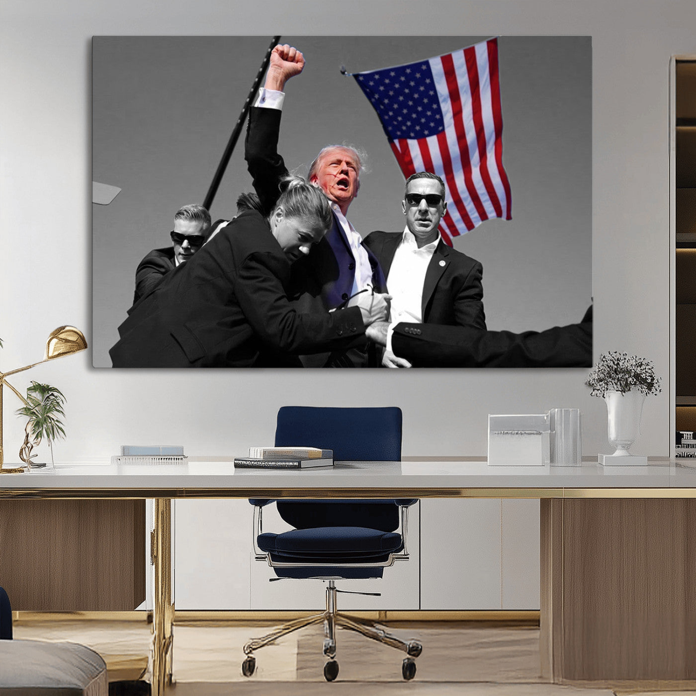 MGV-CV-36X24 - Donald Trump Assassination Attempt Wall Art Print, Trump Historic Footage - Iconic Reaction by Trump