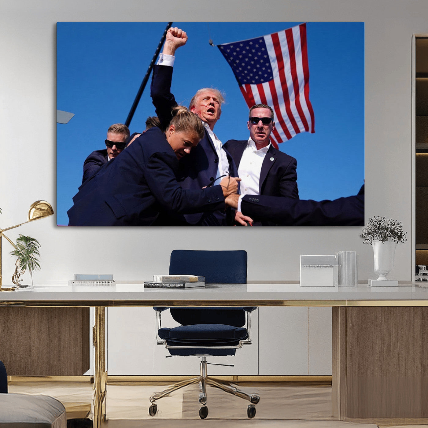 MGV-CV-36X24 - Donald Trump Assassination Attempt Wall Art Print, Trump Historic Footage - Iconic Reaction by Trump