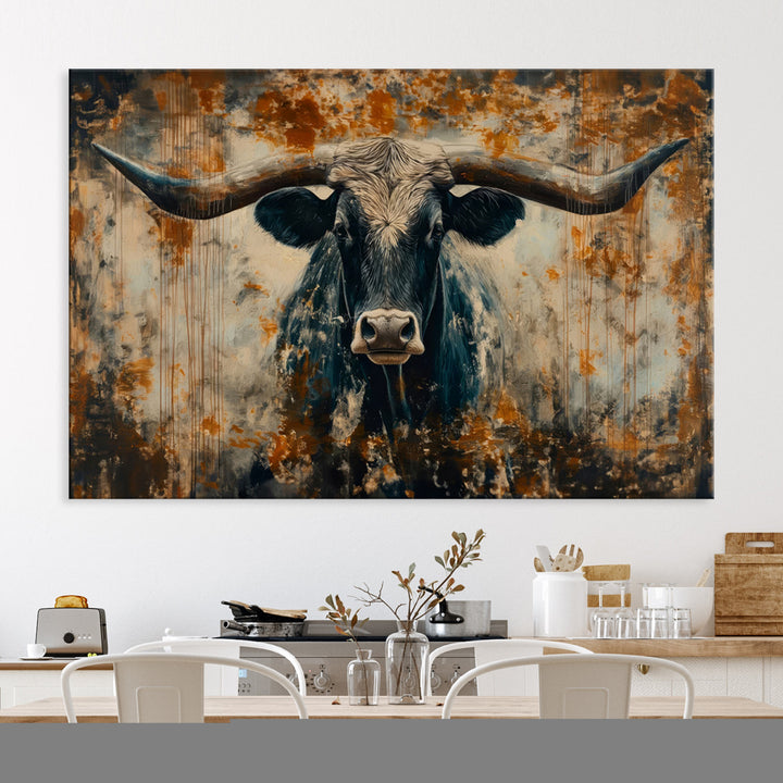 Abstract Longhorn Bull Wall Art | Rustic Western Wall Decor | Framed and Ready to Hang | Ideal for Farmhouse, Lodge, and Barn Decor