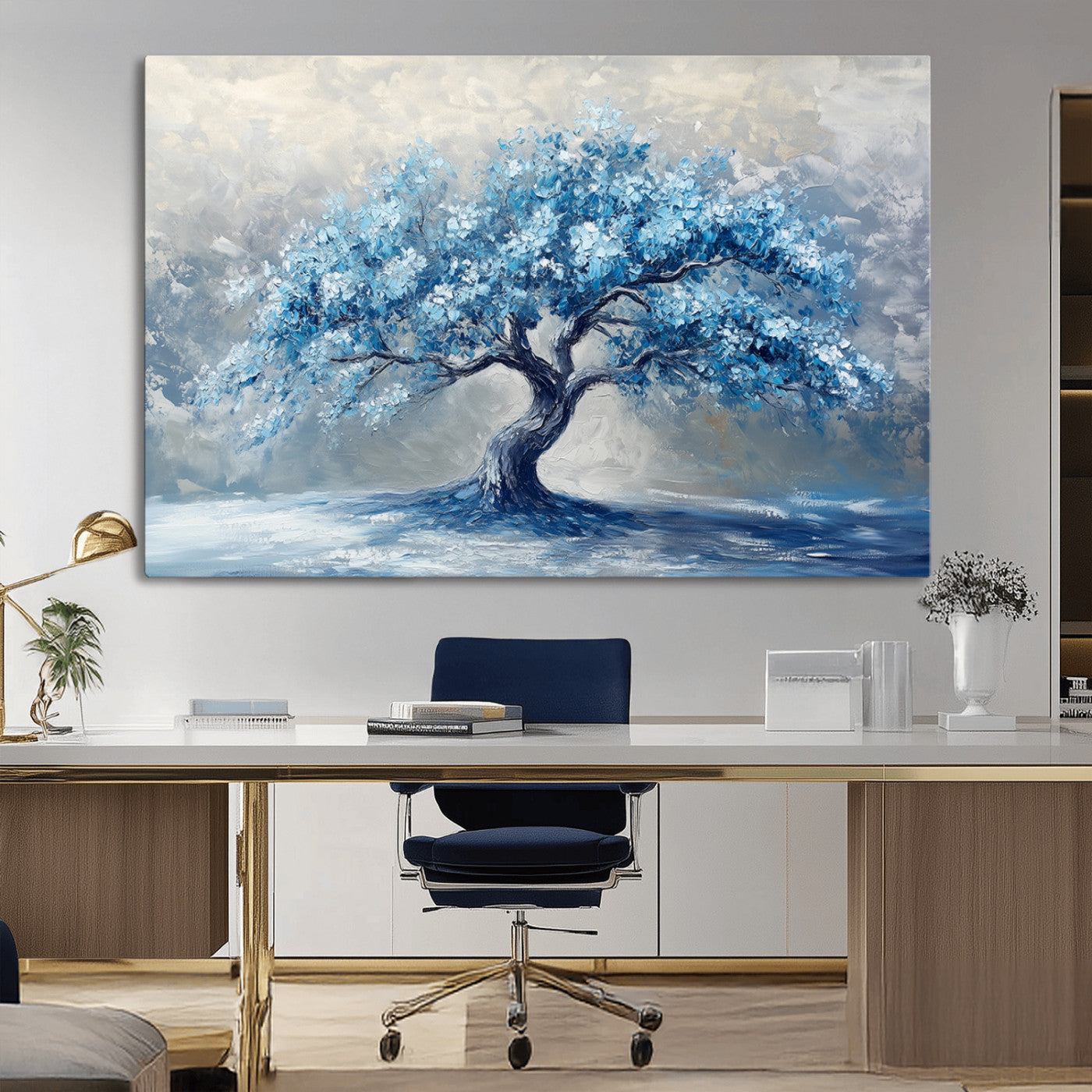 MGV-CV-36X24 - Abstract Blue Tree Art Canvas Print, Majestic Tree Wall Art Print for Farmhouse Decor