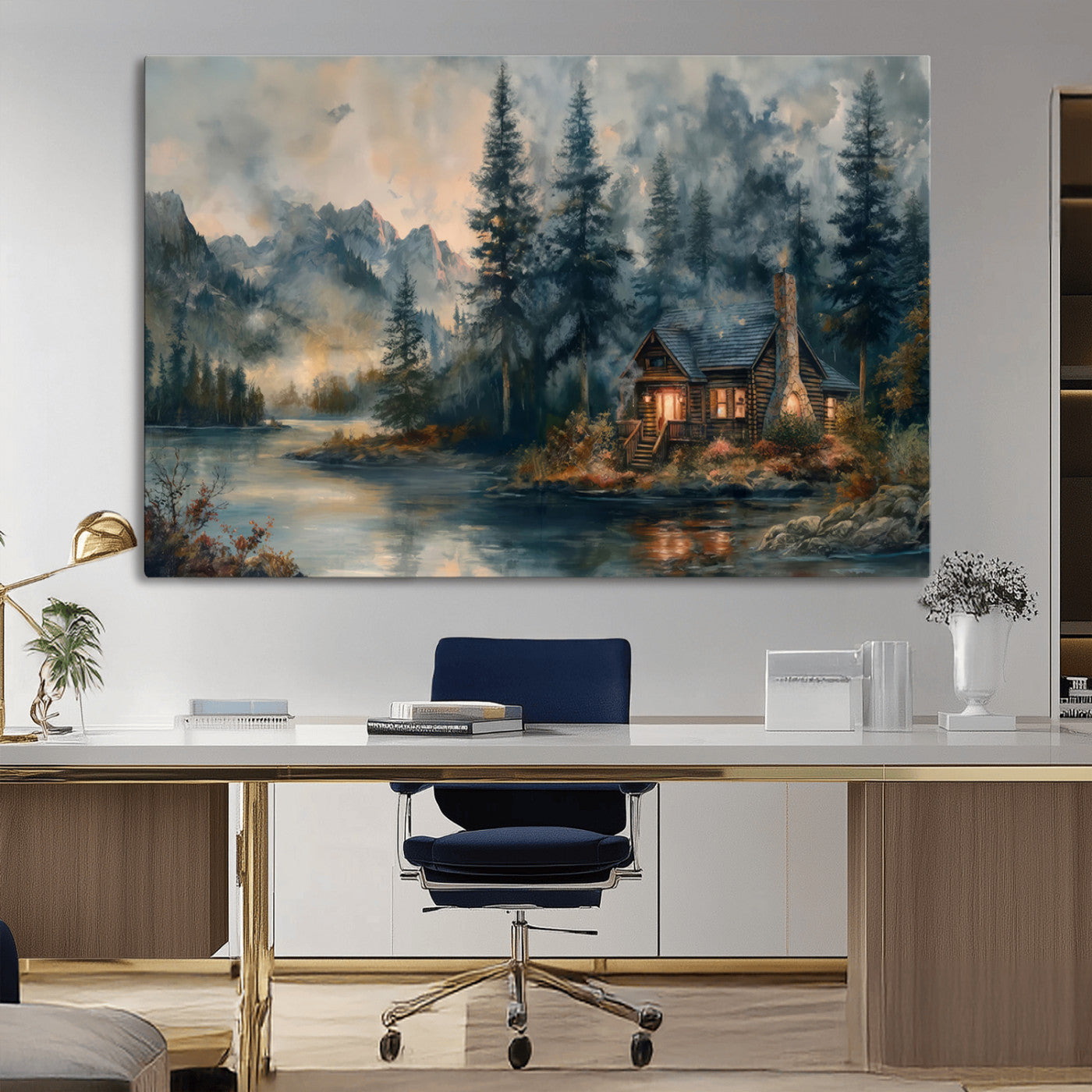 MGV-CV-36X24 - Rustic Cabin Woods Wall Art Print | Lake in a Forest Canvas Print | Cabin, Lodge, and Farmhouse