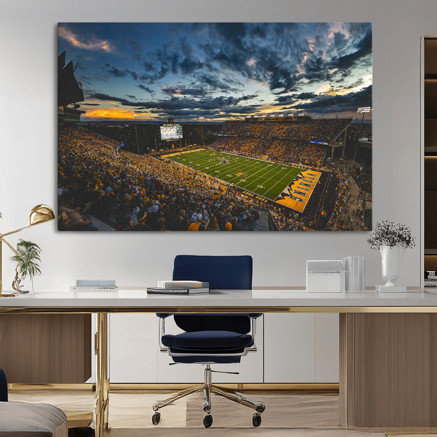 MGV-CV-36X24 - University of Wyoming Cowboys Football Team Print - Laramie War Memorial Stadium Wall Art Canvas