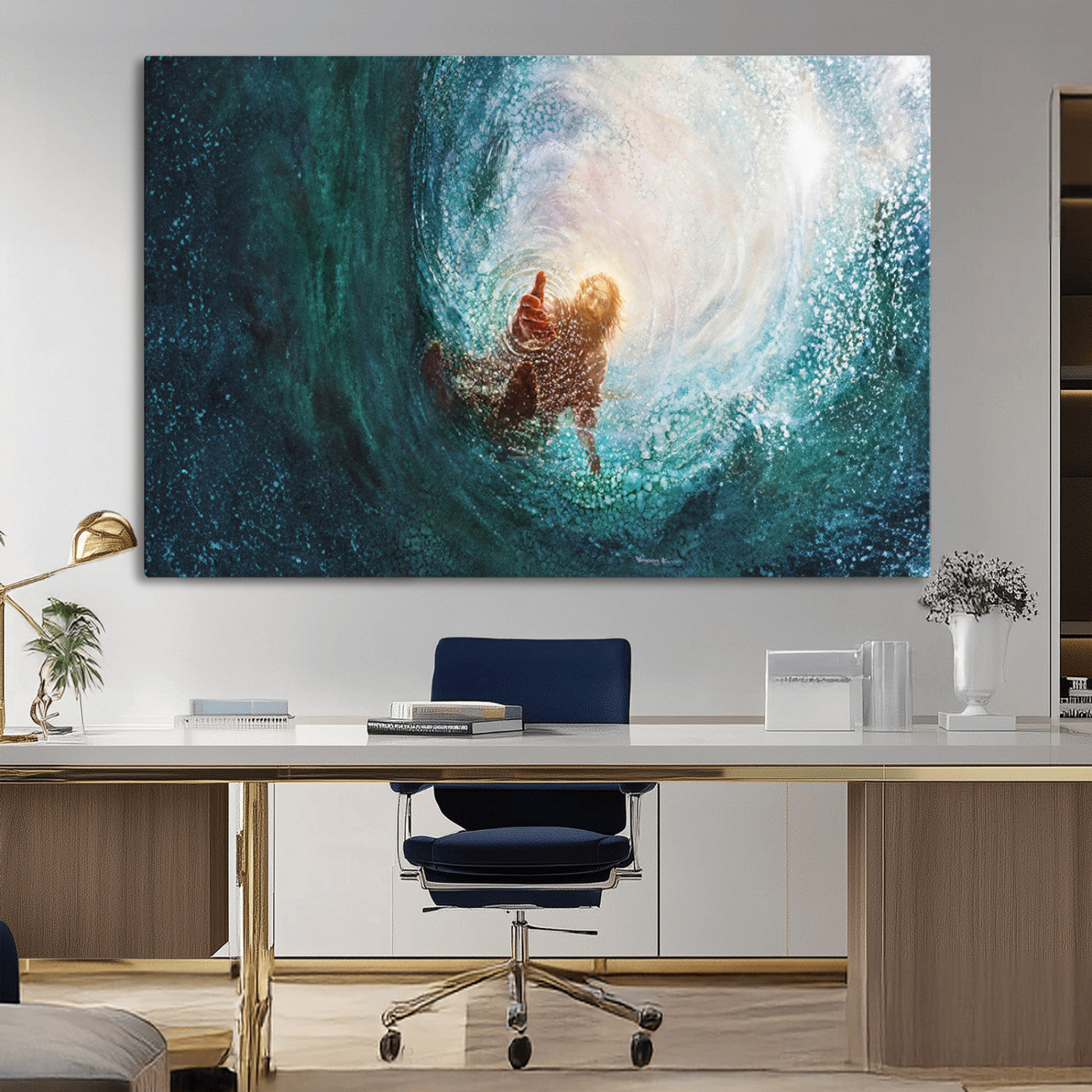 MGV-CV-36X24 - Powerful Jesus Canvas Print - Hand of Salvation, Inspirational Wall Art - Framed, Ready to Hang for