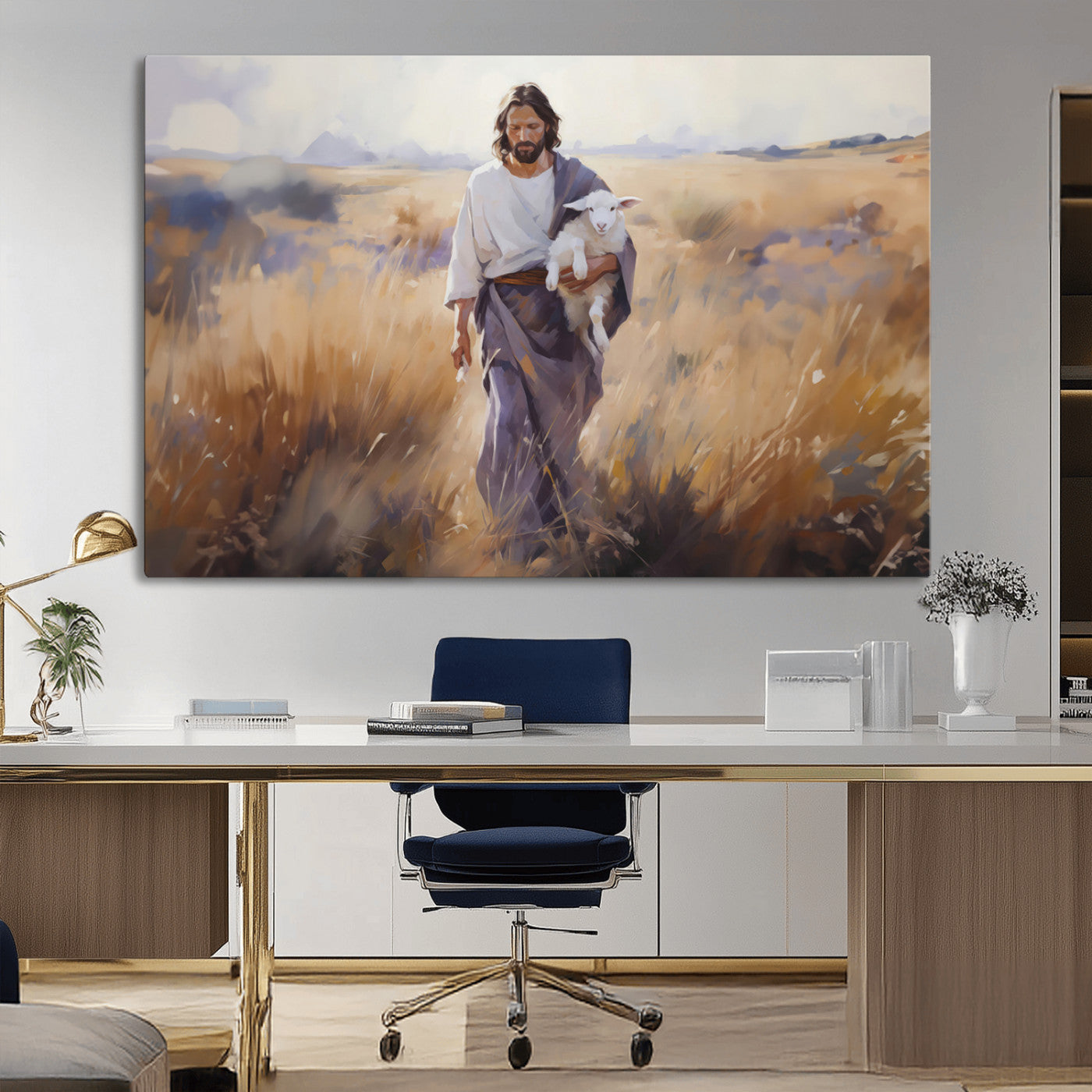 MGV-CV-36X24 - Jesus the Good Shepherd Wall Art Canvas Print - Lost Lamb Print for Prayer Room Decor
