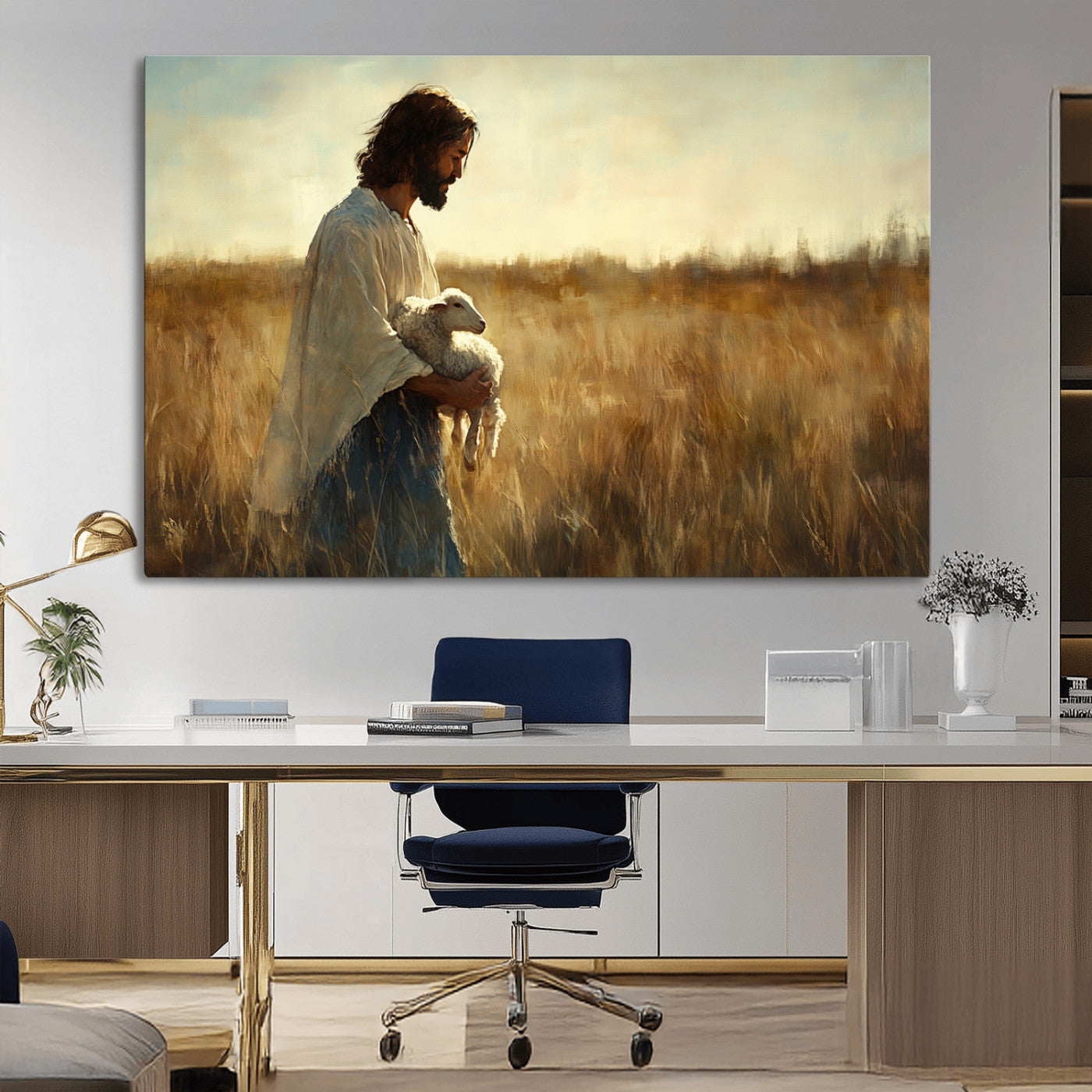 MGV-CV-36X24 - Jesus the Good Shepherd Wall Art Canvas Print - Inspirational Christian Religious Print for Prayer
