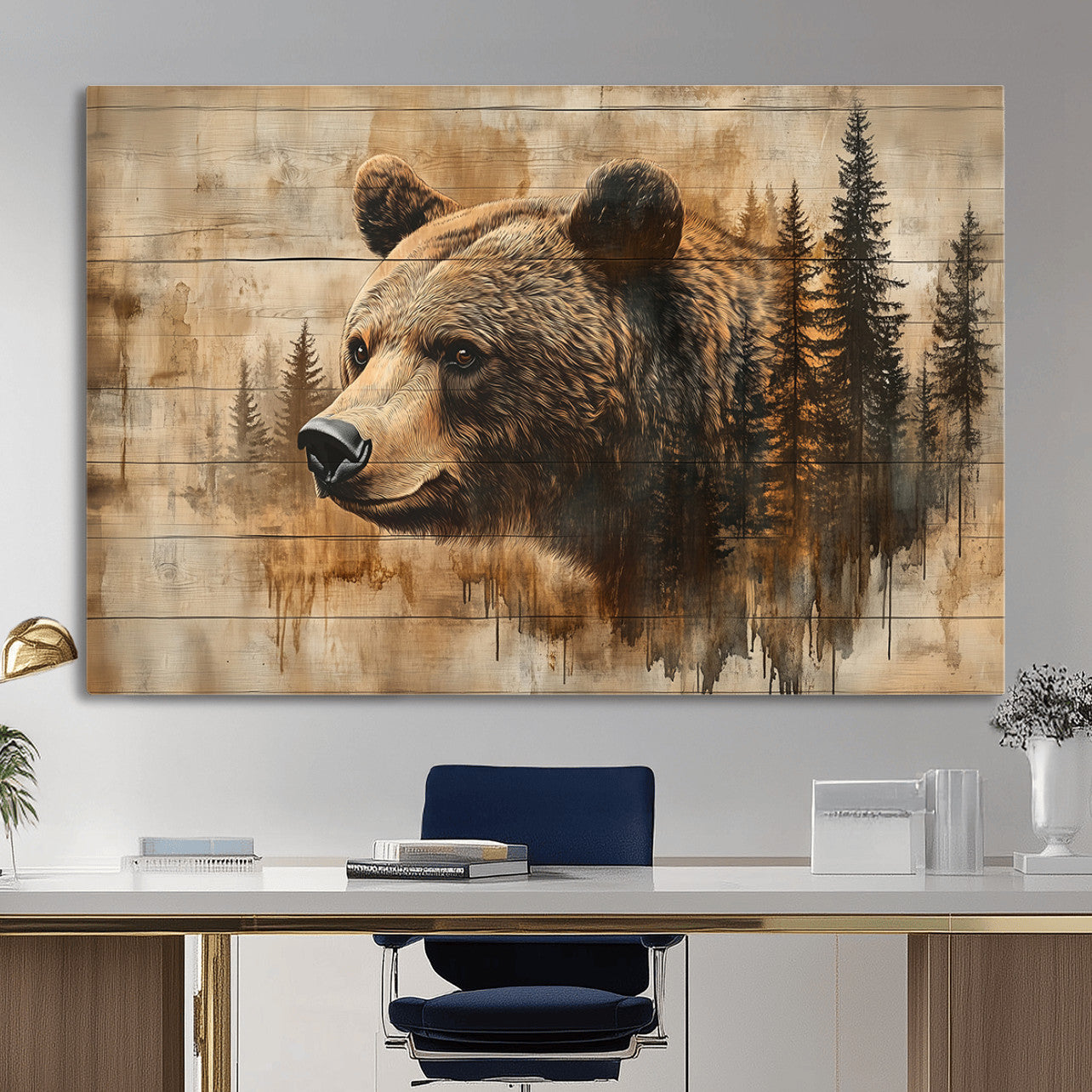 48378-MGV-CV-36X24 - Rustic Grizzly Bear Wall Art, Abstract Grizzly 399 Bear Wall Art Canvas Print - Woodland Wildlife