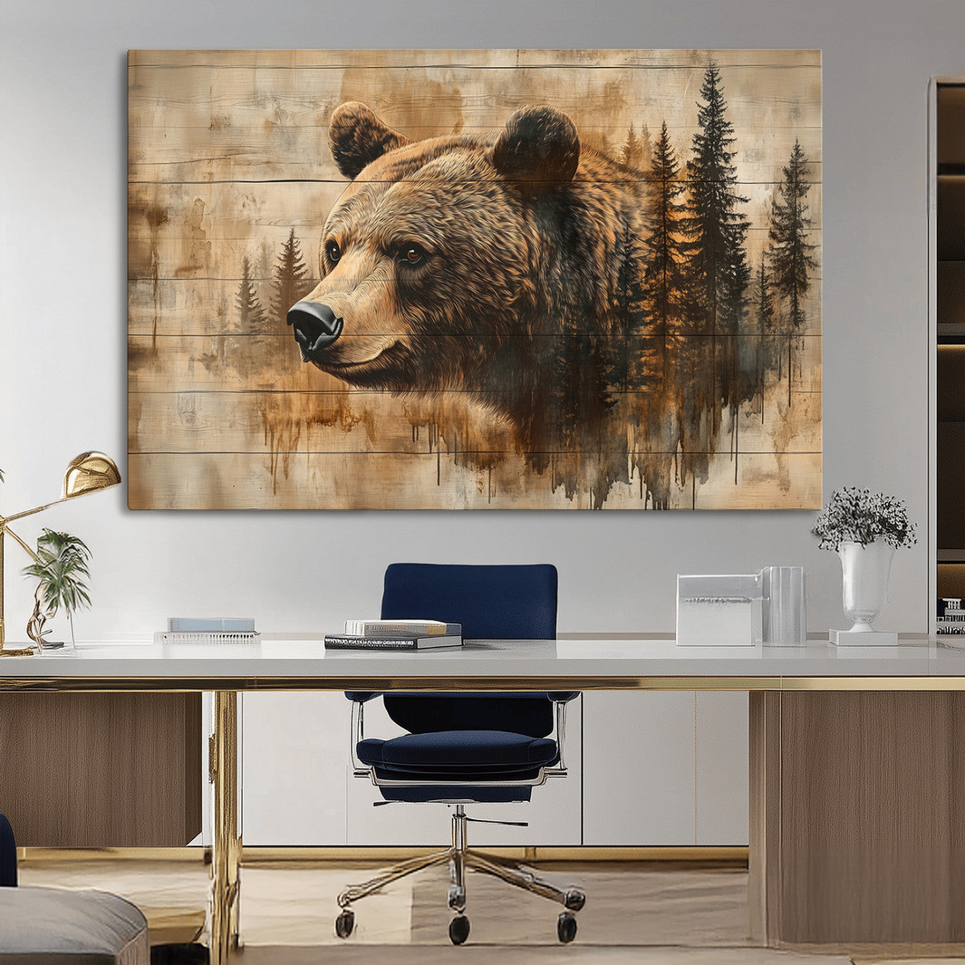 MGV-CV-36X24 - Rustic Grizzly Bear Wall Art, Abstract Grizzly 399 Bear Wall Art Canvas Print - Woodland Wildlife