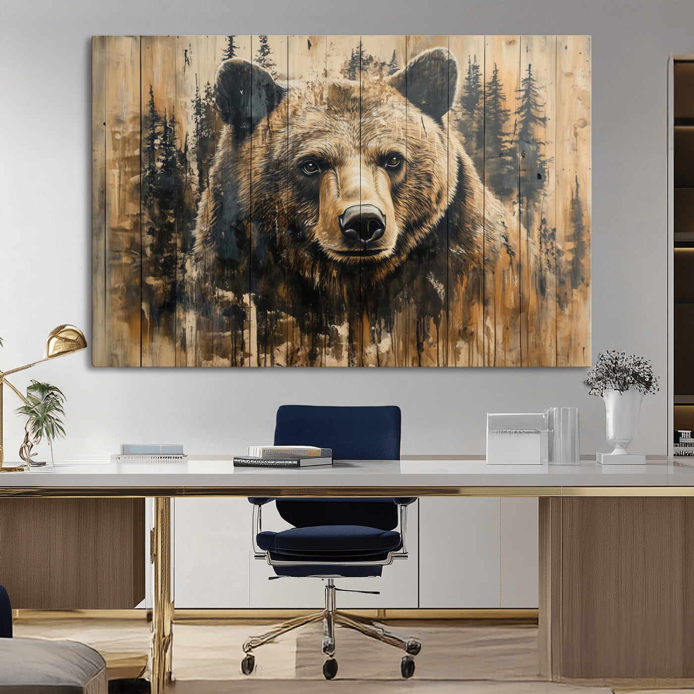 MGV-CV-36X24 - Majestic Grizzly 399 Bear Wall Art | 3-Panel Rustic Canvas Print for Living Room, Office, or Cabin