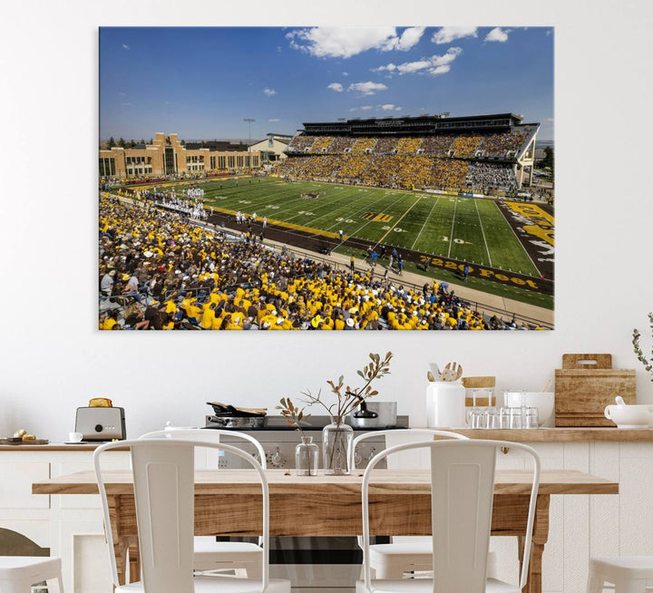 Aerial view of University of Wyoming Cowboys game at Jonah Field, perfect for a giclee canvas print.