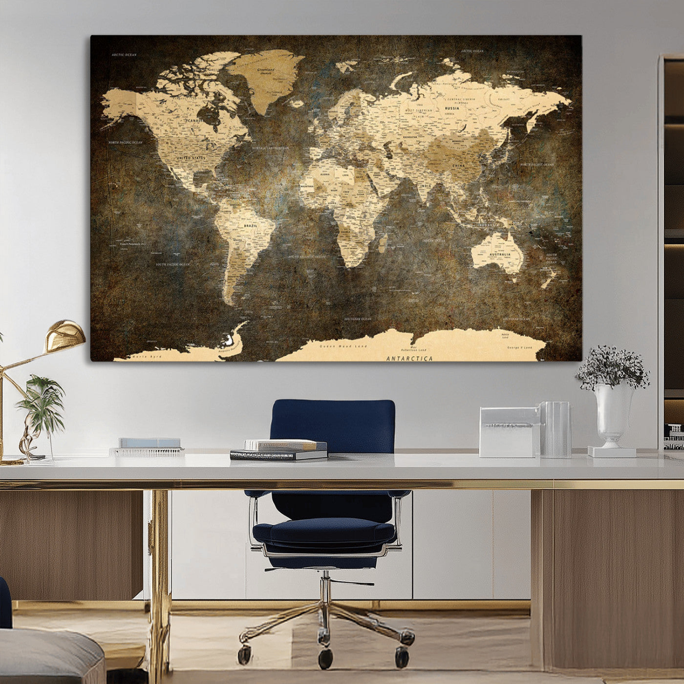 MGV-CV-36X24 - Push Pin World Map Canvas Print – Framed Wall Art for Couples to Track Their Travels – Anniversary