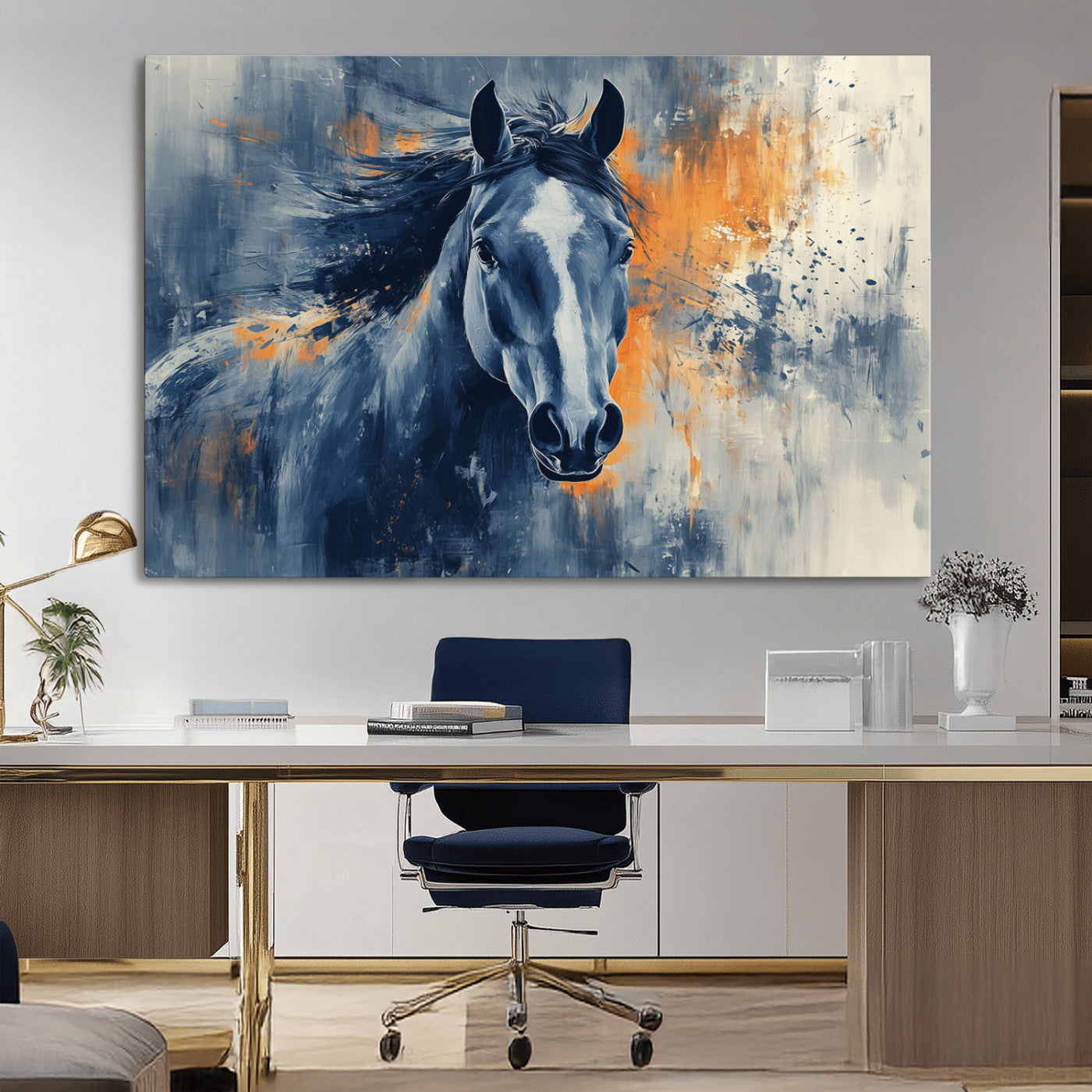 MGV-CV-36X24 - Abstract Blue Horse Wall Art Print Canvas | Horse Wall Art Print | Western Decor for Farmhouse |