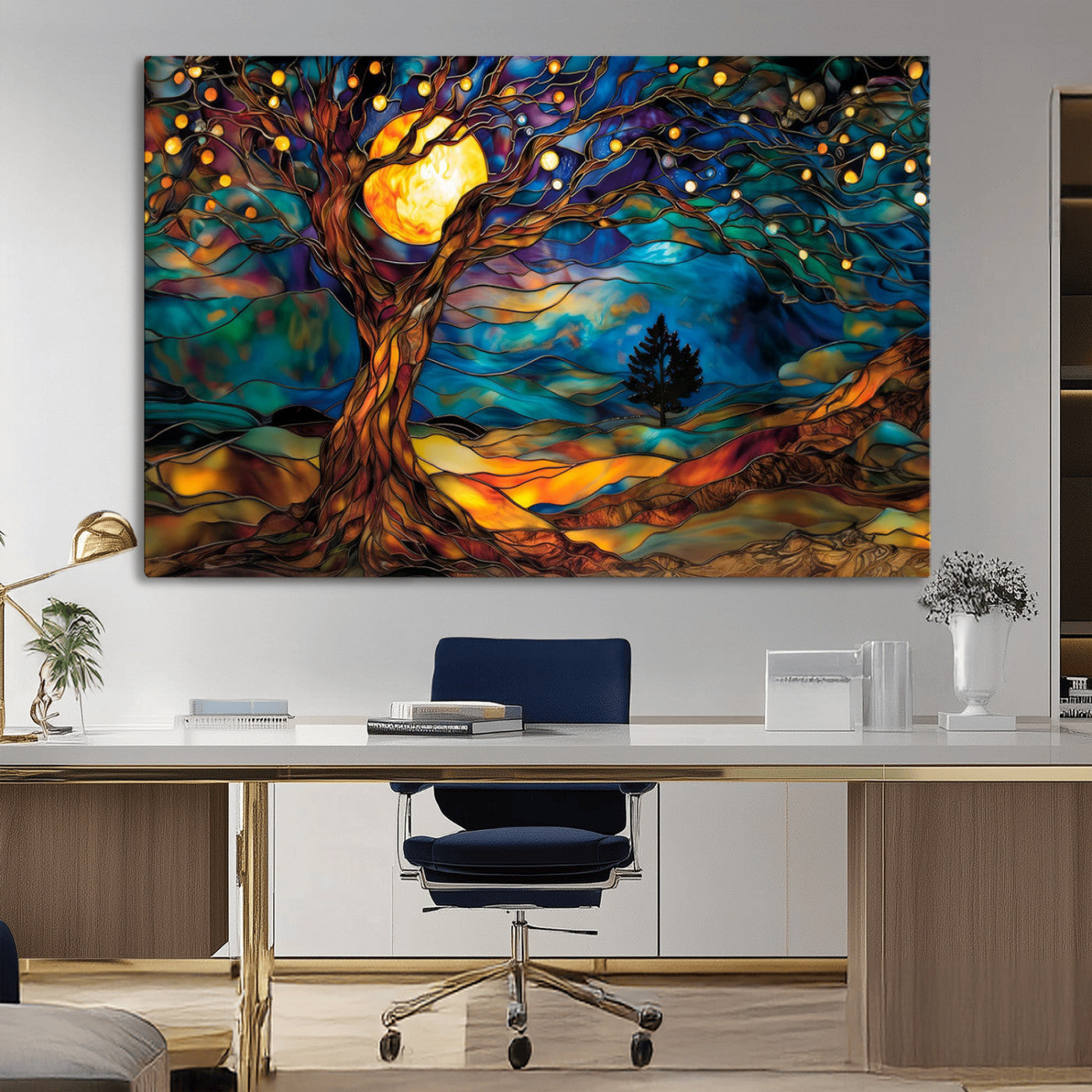 MGV-CV-36X24 - Tree of Life Wall Art - Yggdrasil Tree of Life Canvas Print - Vibrant Moonlit Tree Wall Art,  Tree