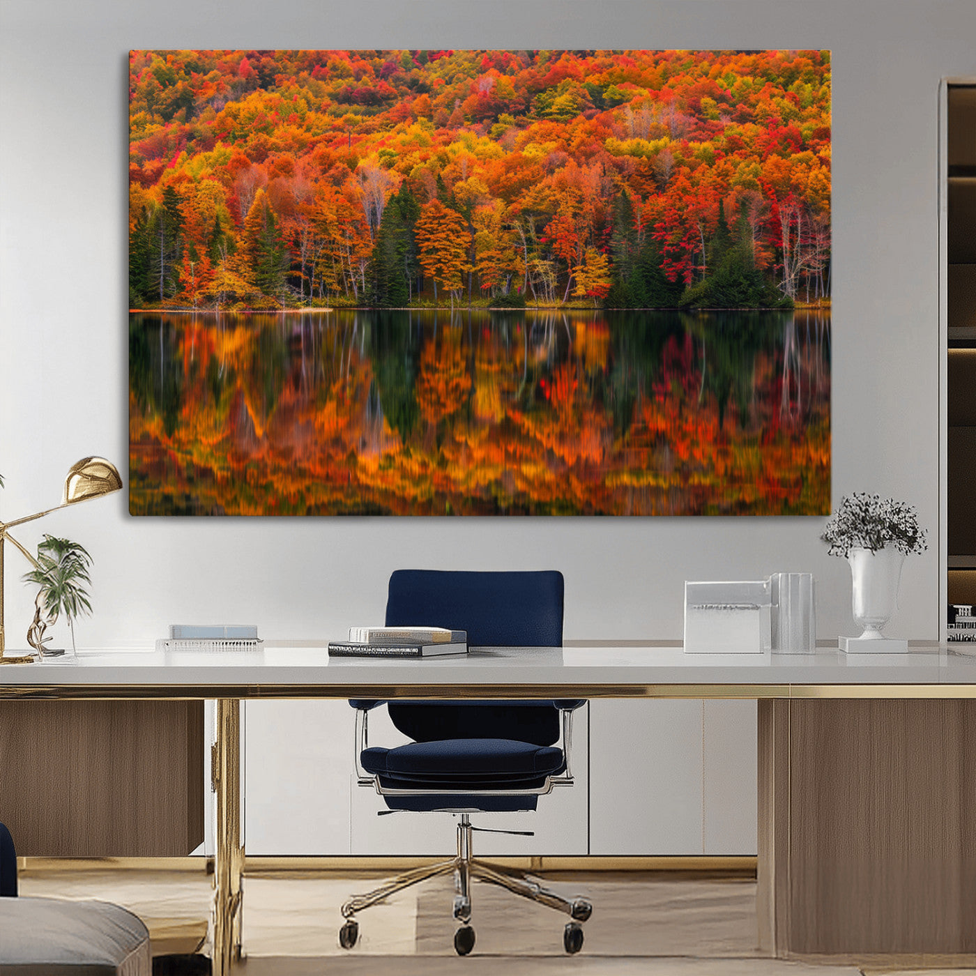 MGV-CV-36X24 - Fall Foliage Wall Art - Autumn Reflection Canvas Print, Stunning Fall Foliage Wall Art, Serene Lake