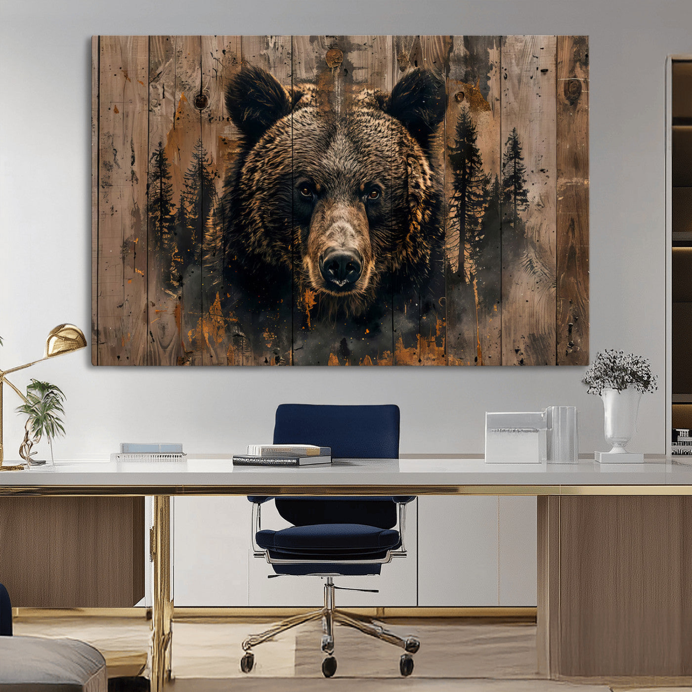 MGV-CV-36X24 - Rustic Grizzly 399 Wall Art | Triptych Canvas Print | Rustic Cabin Wall Decor | Perfect for