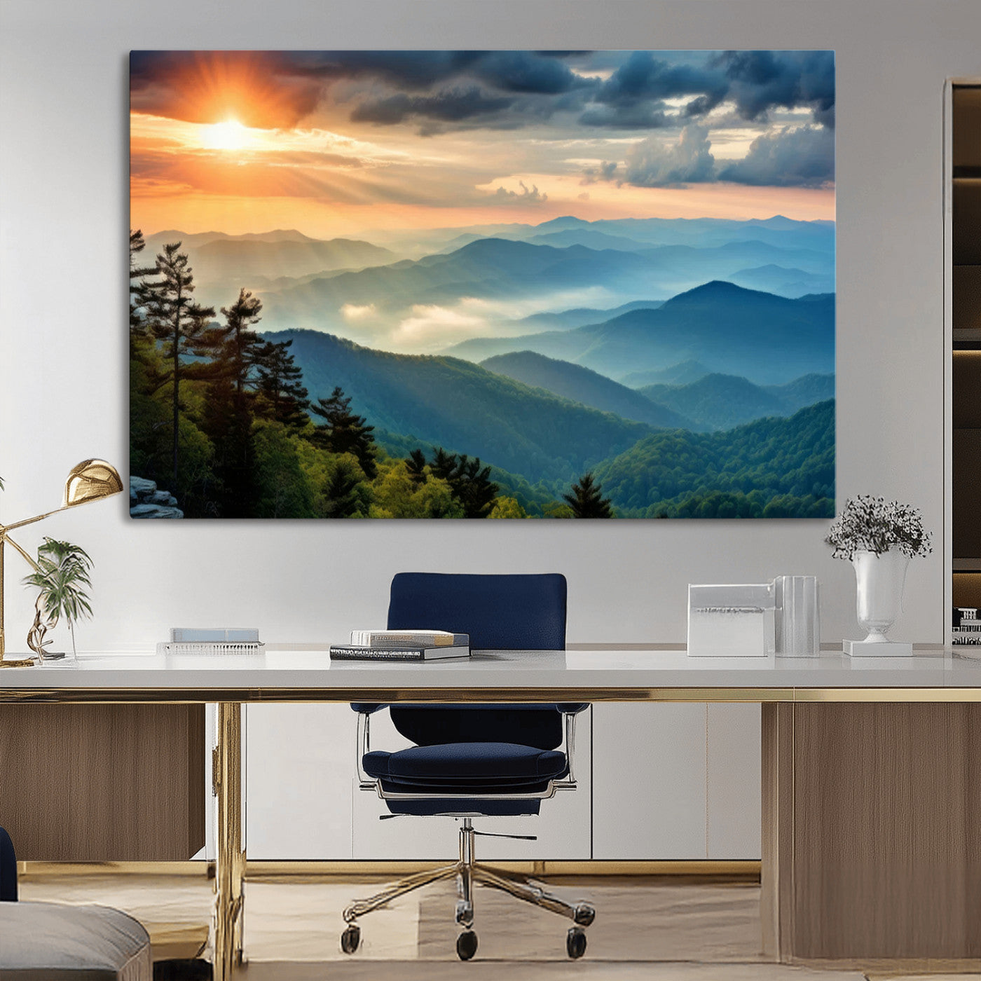 MGV-CV-36X24 - Sunrise Over Mountain Range Wall Art Canvas Print, Farmhouse Wall Decor, Cabin Wall Art