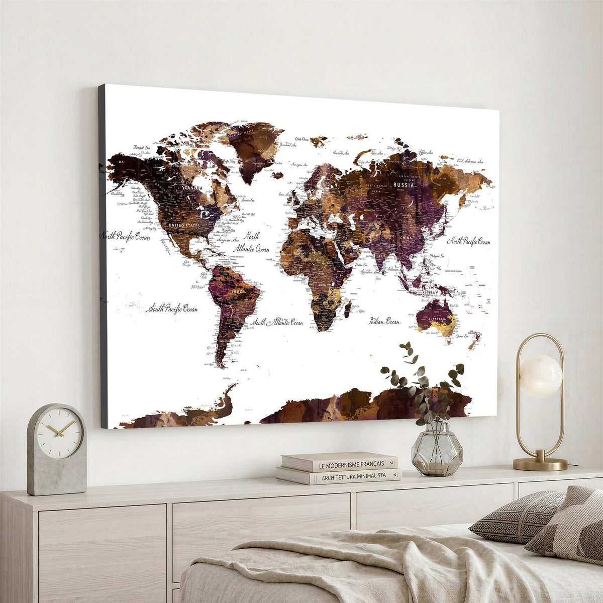 50611-PAN-FL-20X10 - World Map Canvas Print | Detailed Map of the World Wall Art