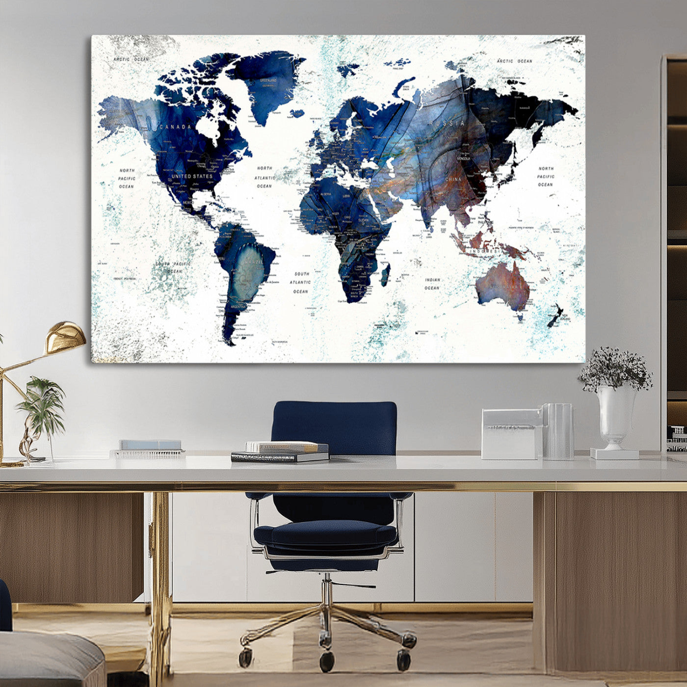 MGV-CV-36X24 - Push Pin World Map Canvas Print – Framed Wall Art for Couples to Track Their Travels – Anniversary